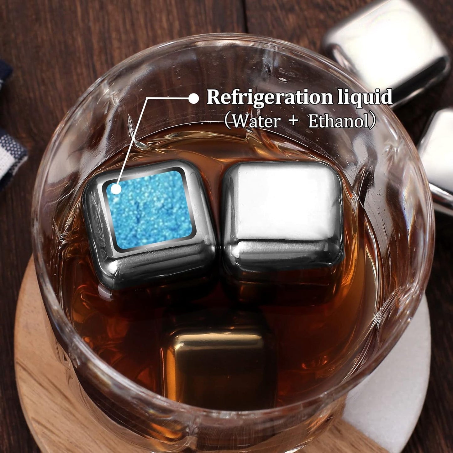 Whiskey Stones 24 Pack,Reusable Ice Cubes, High Cooling Technology，Stainless Steel Ice Cubes, For Whiskey, Vodka, Liqueurs, Wine,Beverage Juice or Soda, Pack of 24