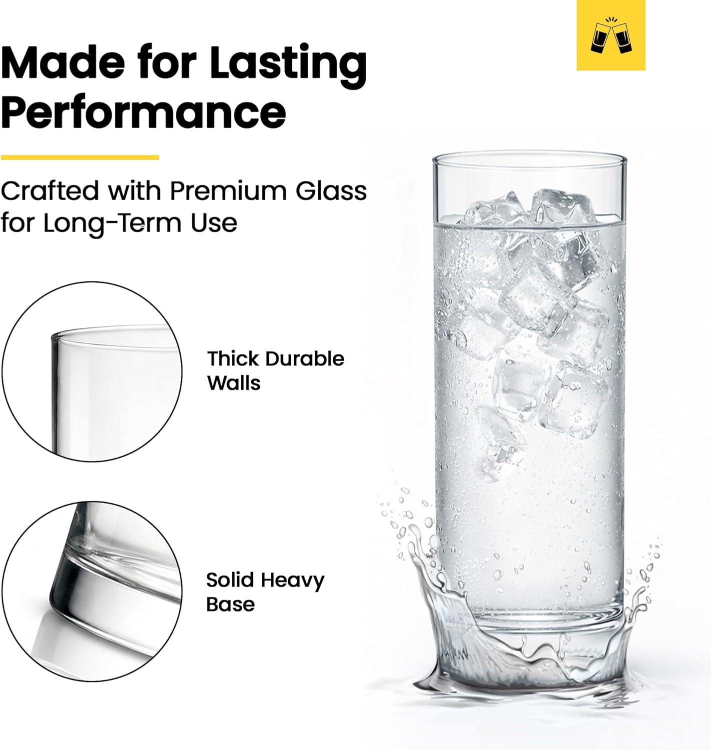 LEMONSODA Highball Glass Set | 12oz Set of 6 | Lead-Free Glass with Heavy Base | Dishwasher Safe Cocktail Glasses for Mojito Whiskey Iced Tea | Gift Box Included | Modern Durable Bar Glassware