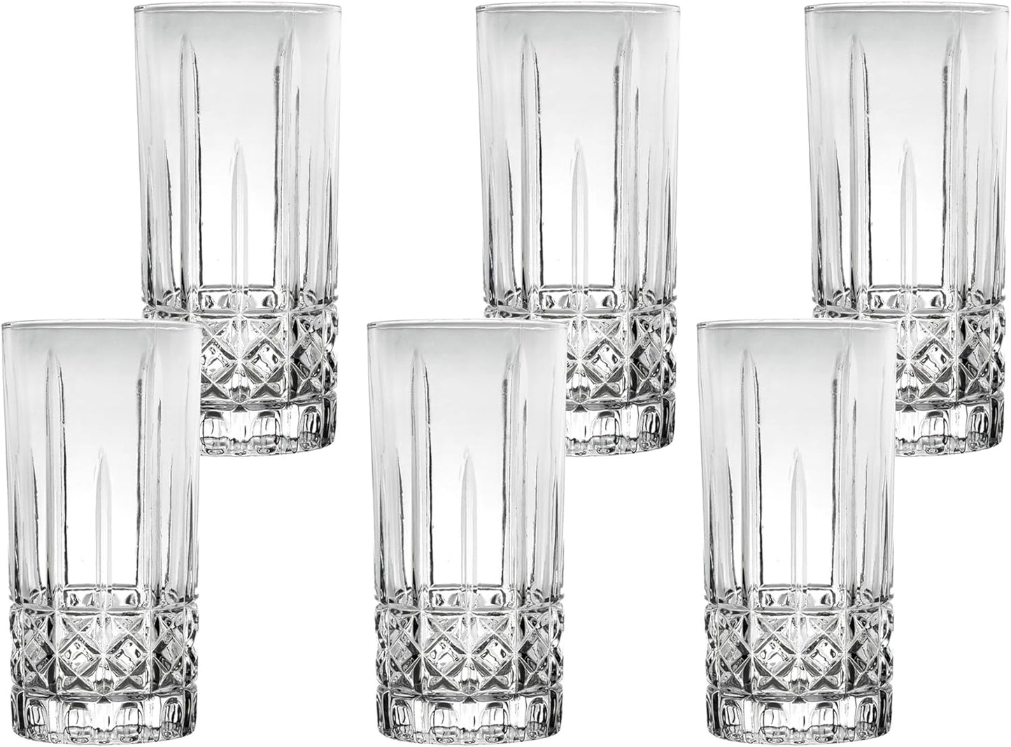 Lorren Home Trends Tall 12 Ounce Drinking Glass-Textured Cut Glass, Set of 6