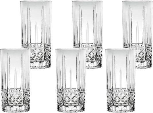 Lorren Home Trends Tall 12 Ounce Drinking Glass-Textured Cut Glass, Set of 6