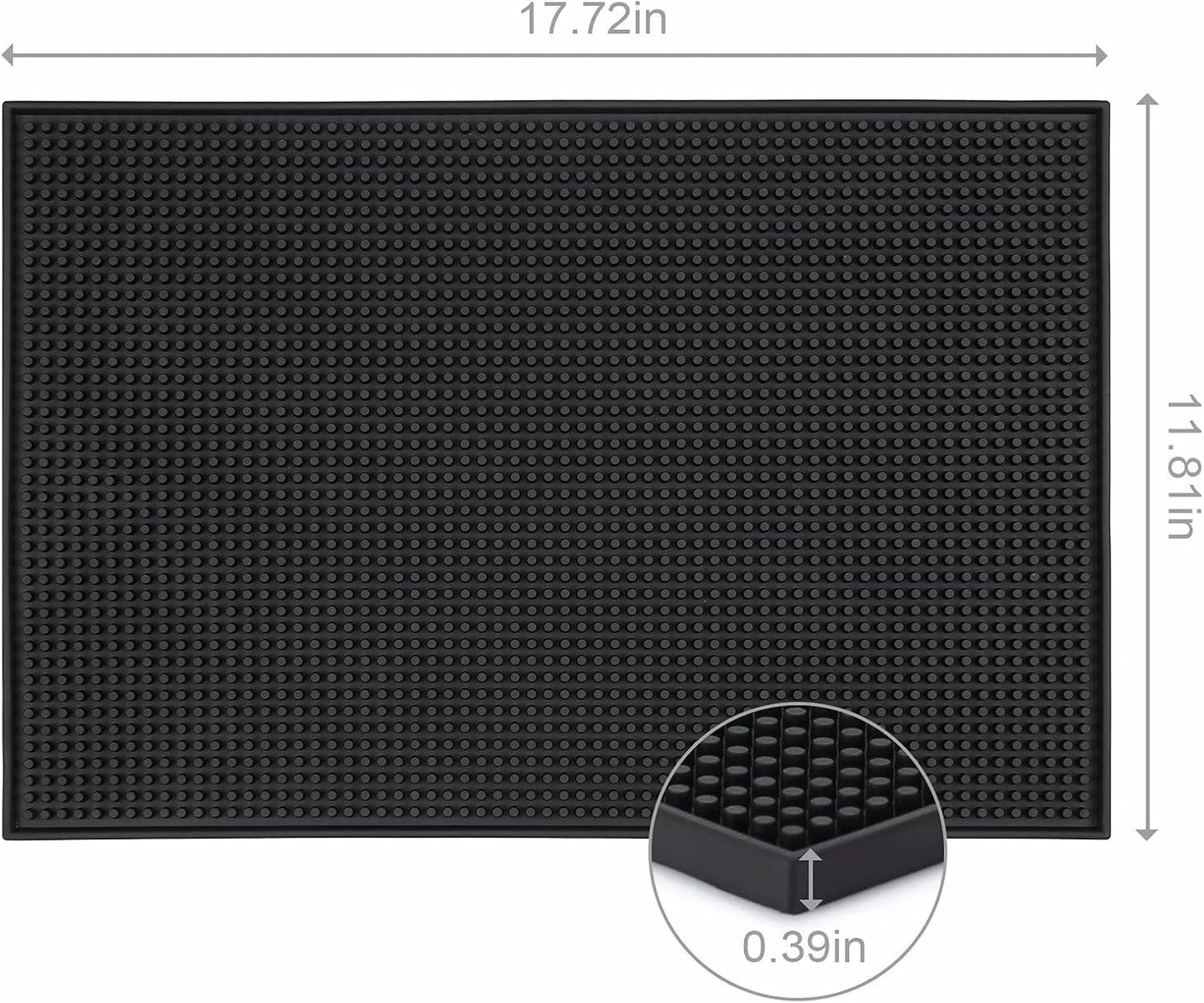 XieNie Bar Mat, 18" x 12" Black Rubber Coffee Mat for Home Bar Kitchen Countertop, Non-Slip Service Spill Mat for Cocktail Bartender Accessories, PVC Counter Top Cup Glasses Drying Mats, 1Pac