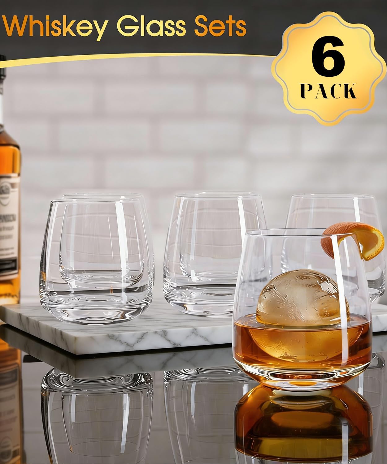 Whiskey Glasses Set of 6, 13.5oz Premium Lead-Free Crystal rocks Glass,Unique Gifts for Men Women, Bourbon Scotch Cocktails Drink Rum Cognac Vodka Liquor