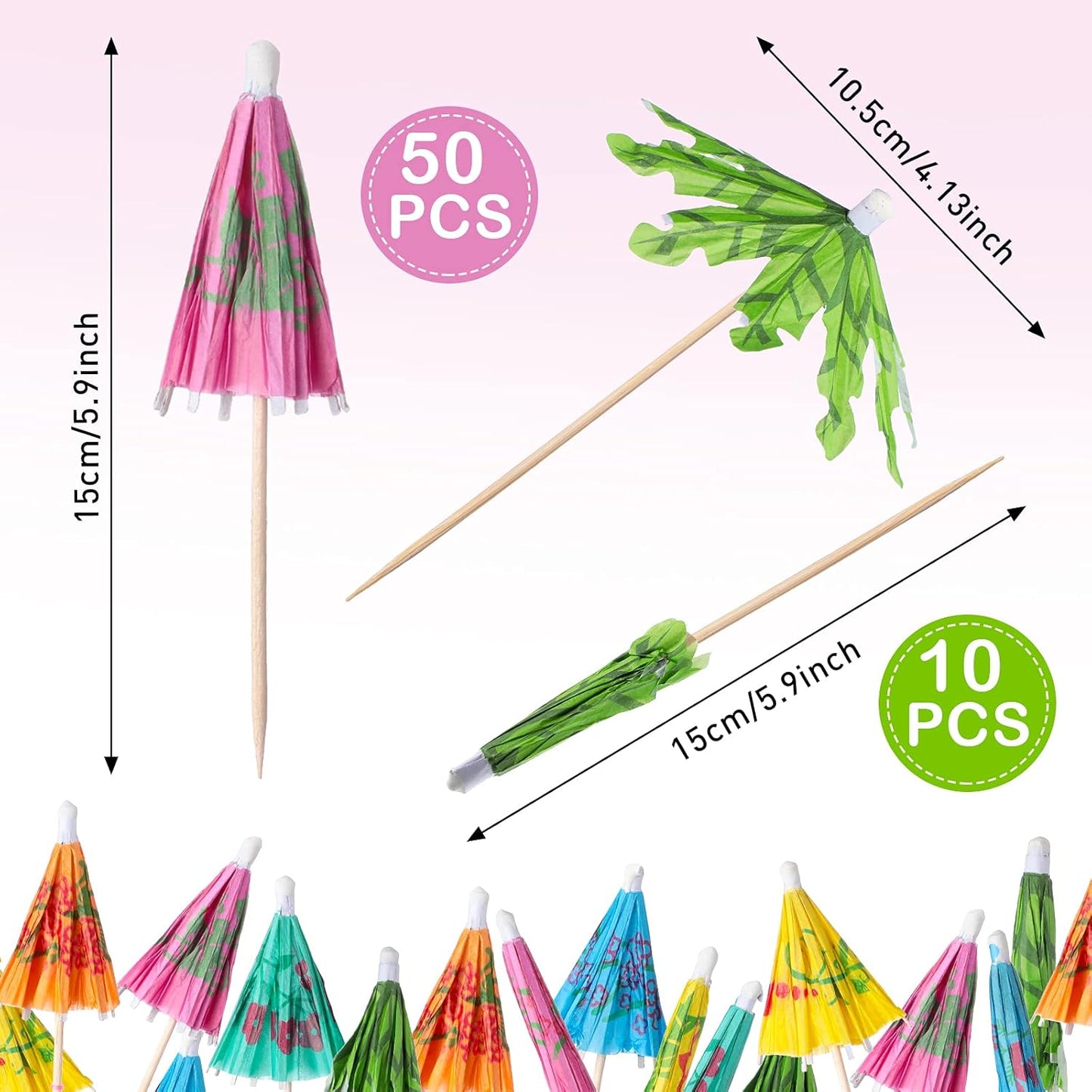160 Pcs Cocktail Drink Decoration Accessories 60 Drink Cocktail Umbrellas 100 Fruit Picks Summer Coconut Palm Colorful Bamboo Toothpicks Tropical Luau Hawaiian Beach Party Decorations