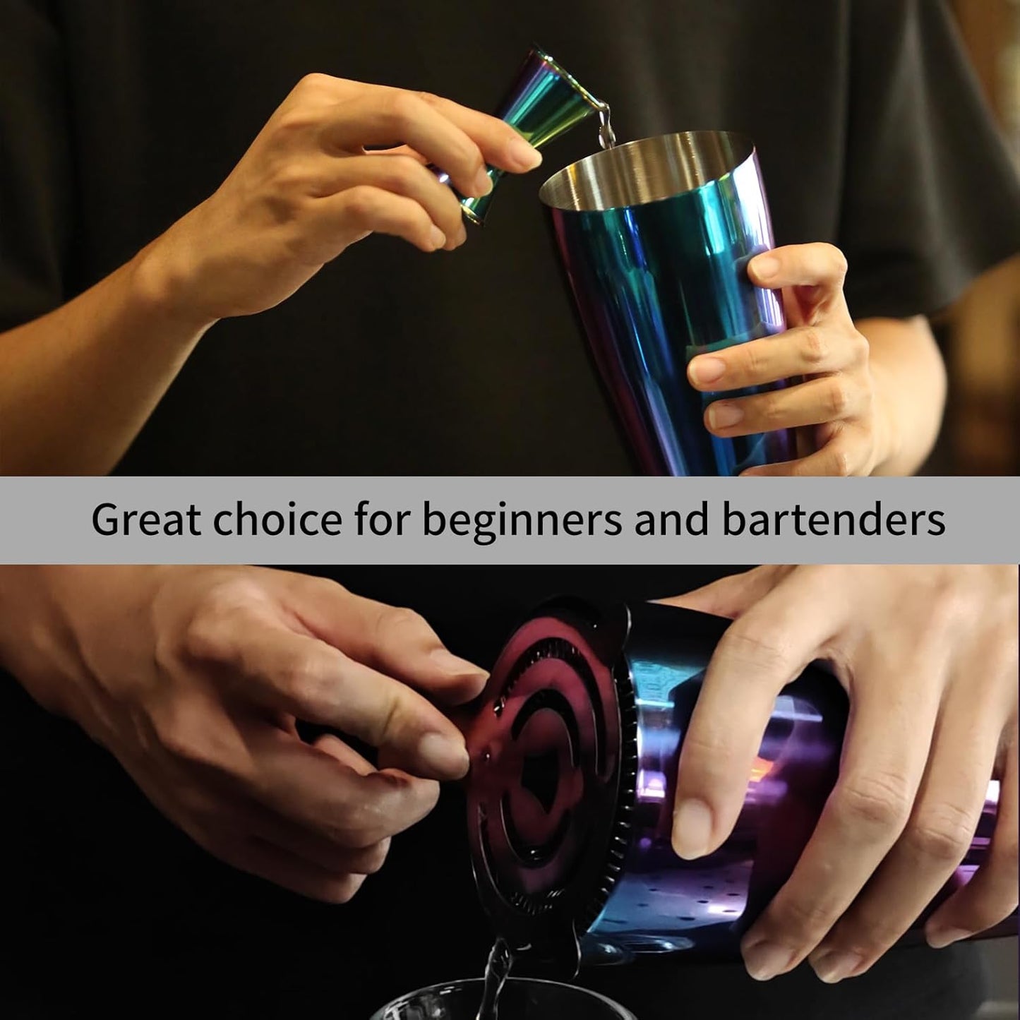 Safring Boston Cocktail Shaker Bar Set, Weighted Boston Shaker Tins, Bartender Kit with 18oz & 28oz Mixed Drink Shaker, Hawthorne Strainer, Double Measuring Jigger - Rainbow