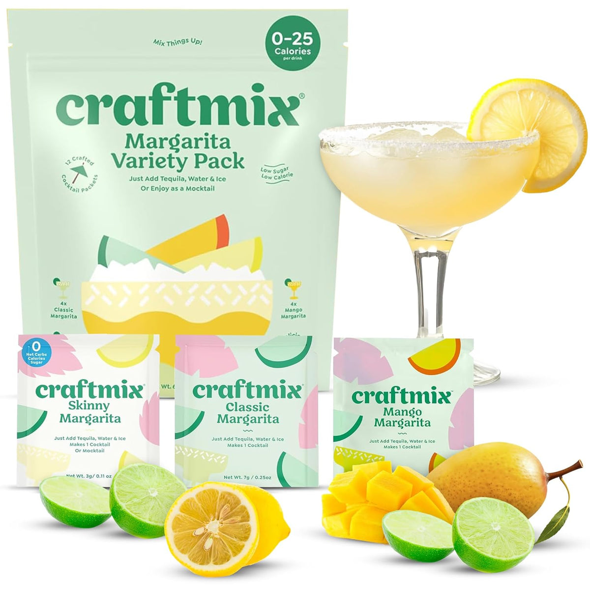 Craftmix Variety Pack Cocktail Mixers & Mocktail Drink Mix, 12 Pack - Margarita Variety Pack / Pack of 12