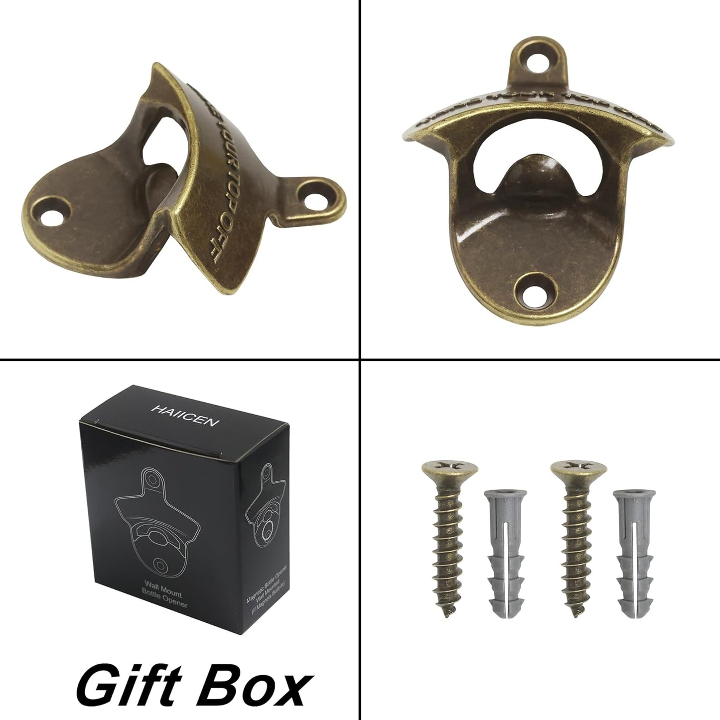 Vintage Wall Mounted Bottle Opener Bronze, Stainless Cooler Mount Bottle Cap Opener for Beer Lovers Gifts