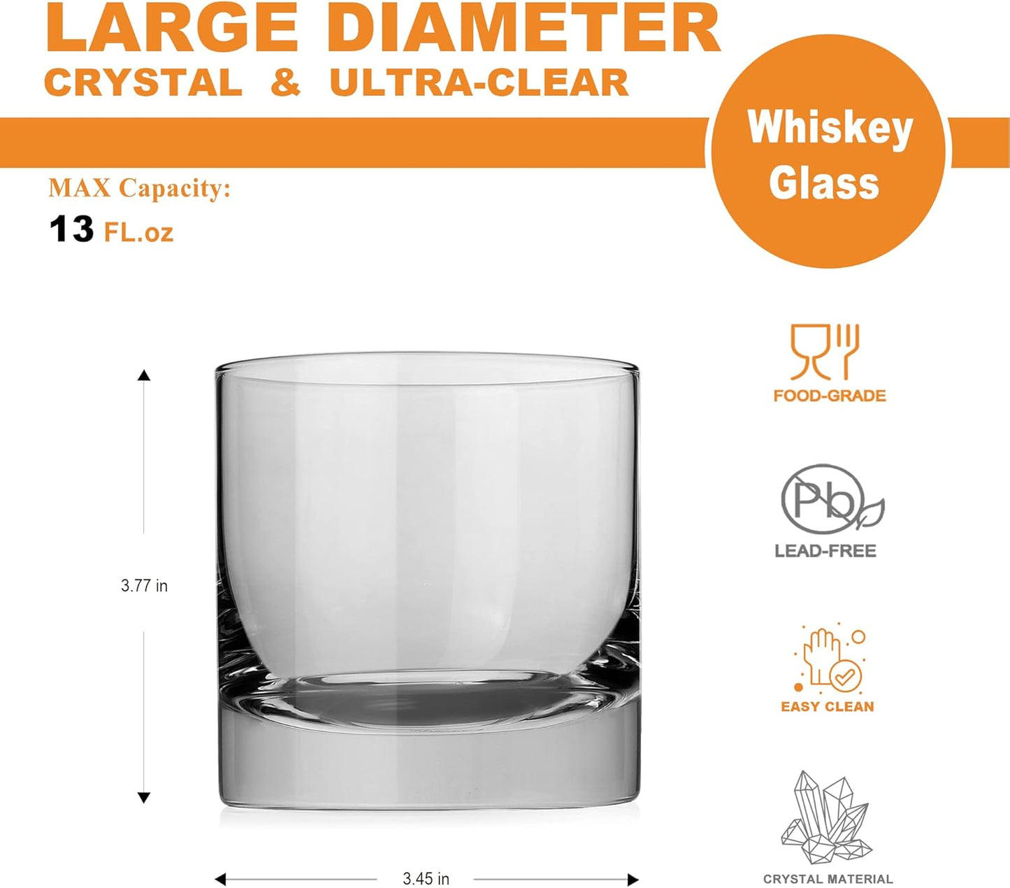 LUXU Crystal Whiskey Glasses, 13oz Heavy Base Old Fashioned Rocks Glasses - Lowball Bar Glasses for Bourbon, Scotch Whiskey, Cocktails, Cognac - Large Cocktail Tumblers Set of 2
