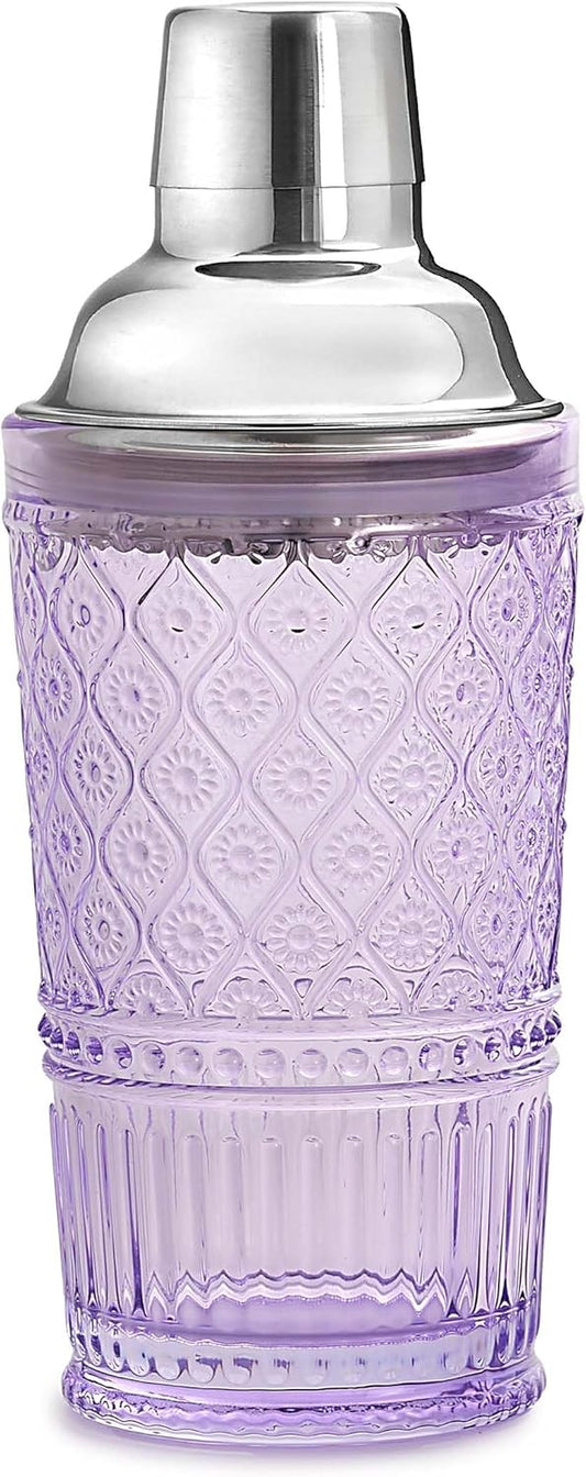 Godinger Cocktail Shaker, Martini Shaker, Glass Cocktail Shaker, Vintage Decor - 17oz, Claro Collection, Lavender