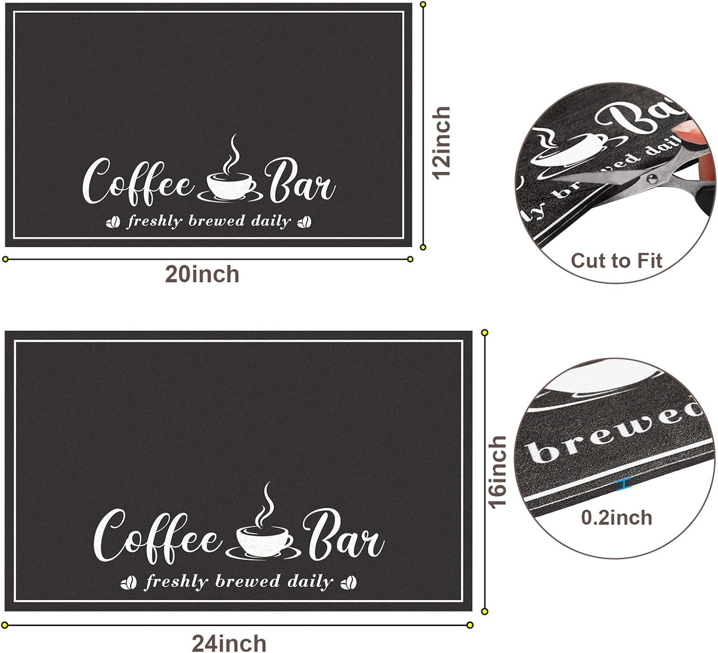 CooRug Absorbent Coffee Mat, Fashion Dish Drying Mat for Kitchen Counter Coffee Bar Accessories Espresso Machine Dish Rack 12" x 20" Black