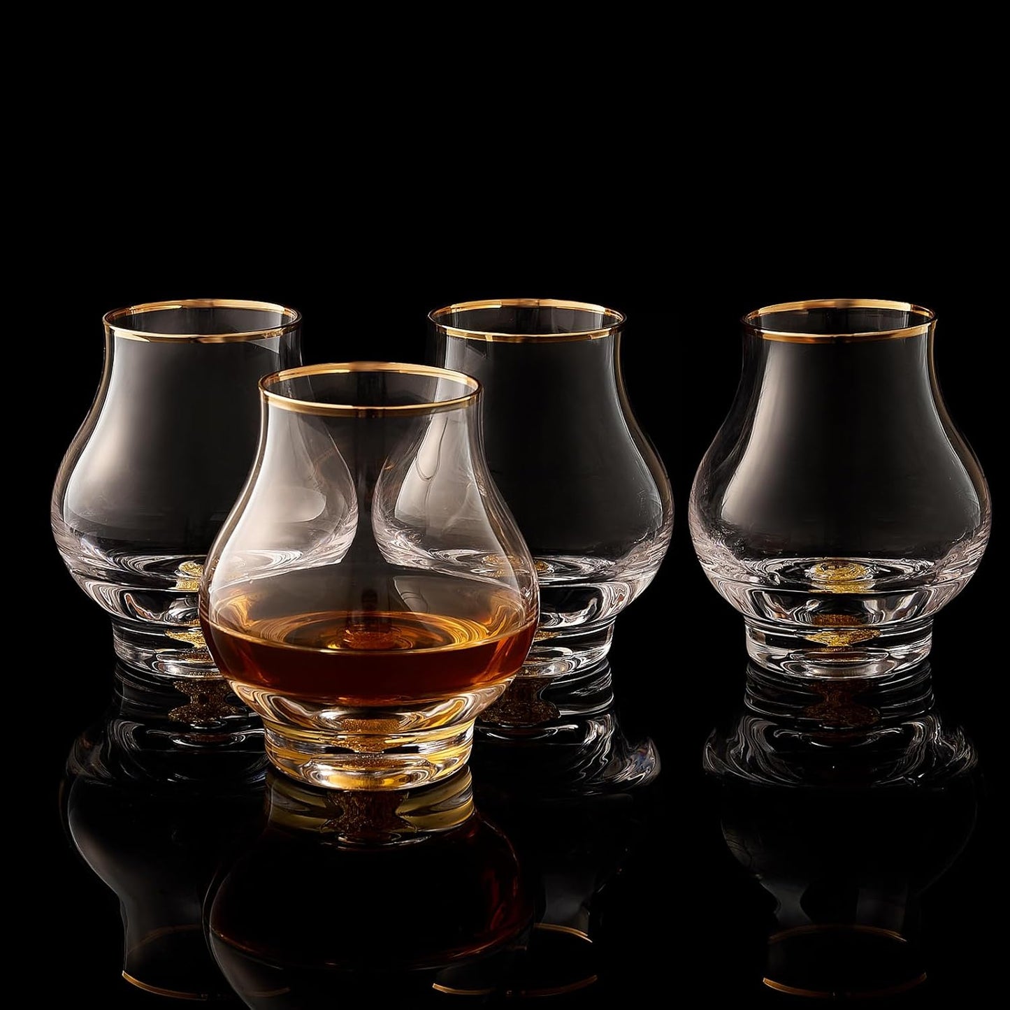 DUJUST‌ Elegant Curvaceous Snifter Glasses Set of 4 (7oz), Crystal Whiskey Glass with 24K Gold Leaf Flakes, ONE OF A KIND, Luxury Glass for Brandy/Bourbon/Tequila, BPA-Free&Lead-Free