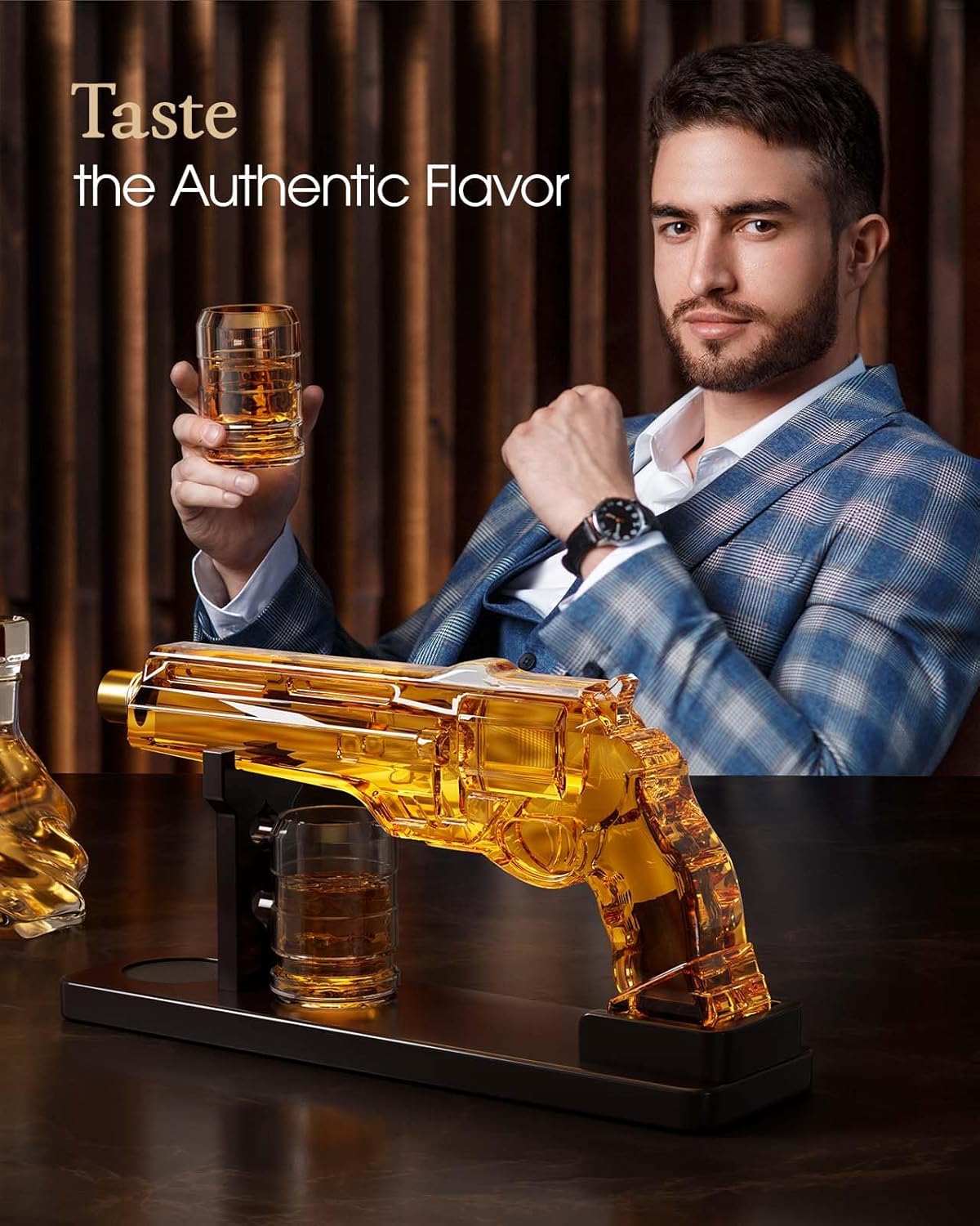 Gun Whiskey Decanter Sets for Men, Kollea Liquor Decanter Set with Shot Glass, Handcrafted Birthday Gifts for Men Dad Brother, Anniversary Set for Him Husband, Home Bar Drinking Party, Valentine's Day