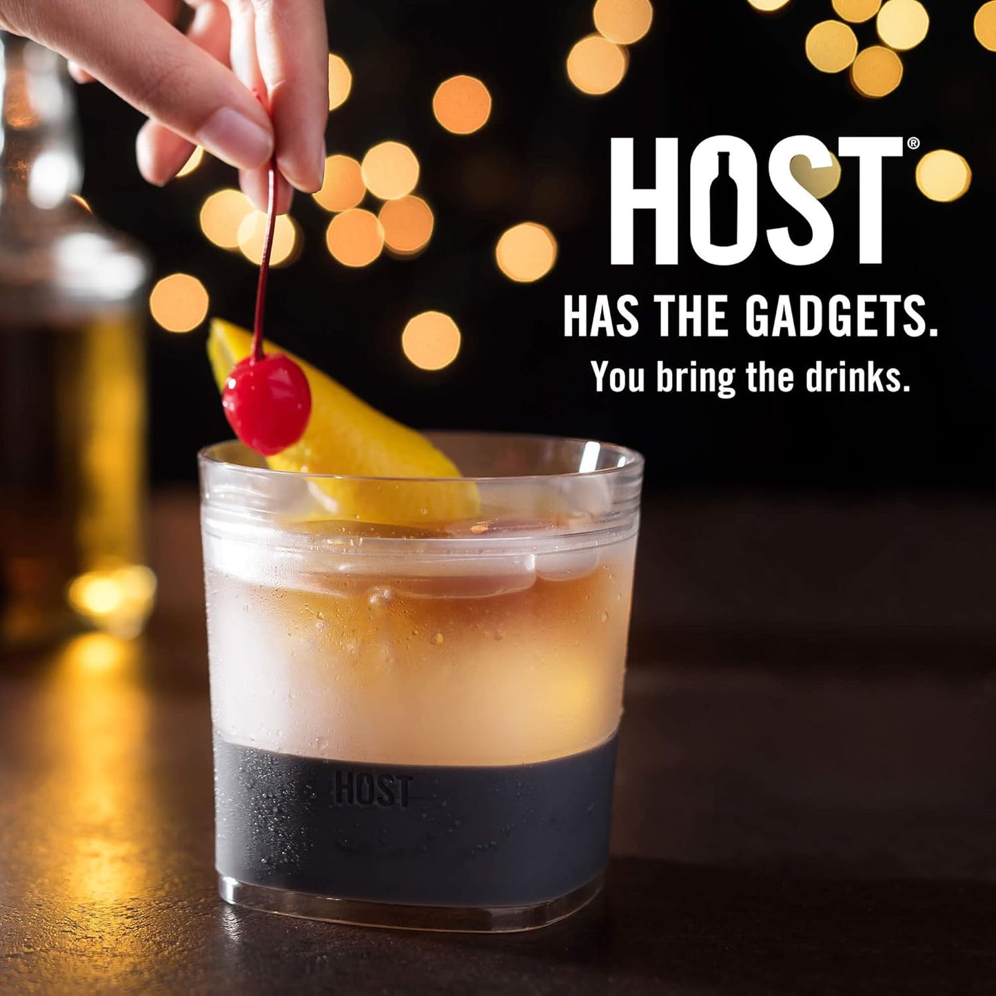Host Whiskey Freeze Glasses, Double Old Fashioned Glasses, Chill Without Dilution for Bourbon, Vodka, Cold Brew Cocktails, Bourbon Gifts for Men, Gifts for Dad, Home Bar, 9 oz, Set of 2, Smoke Black