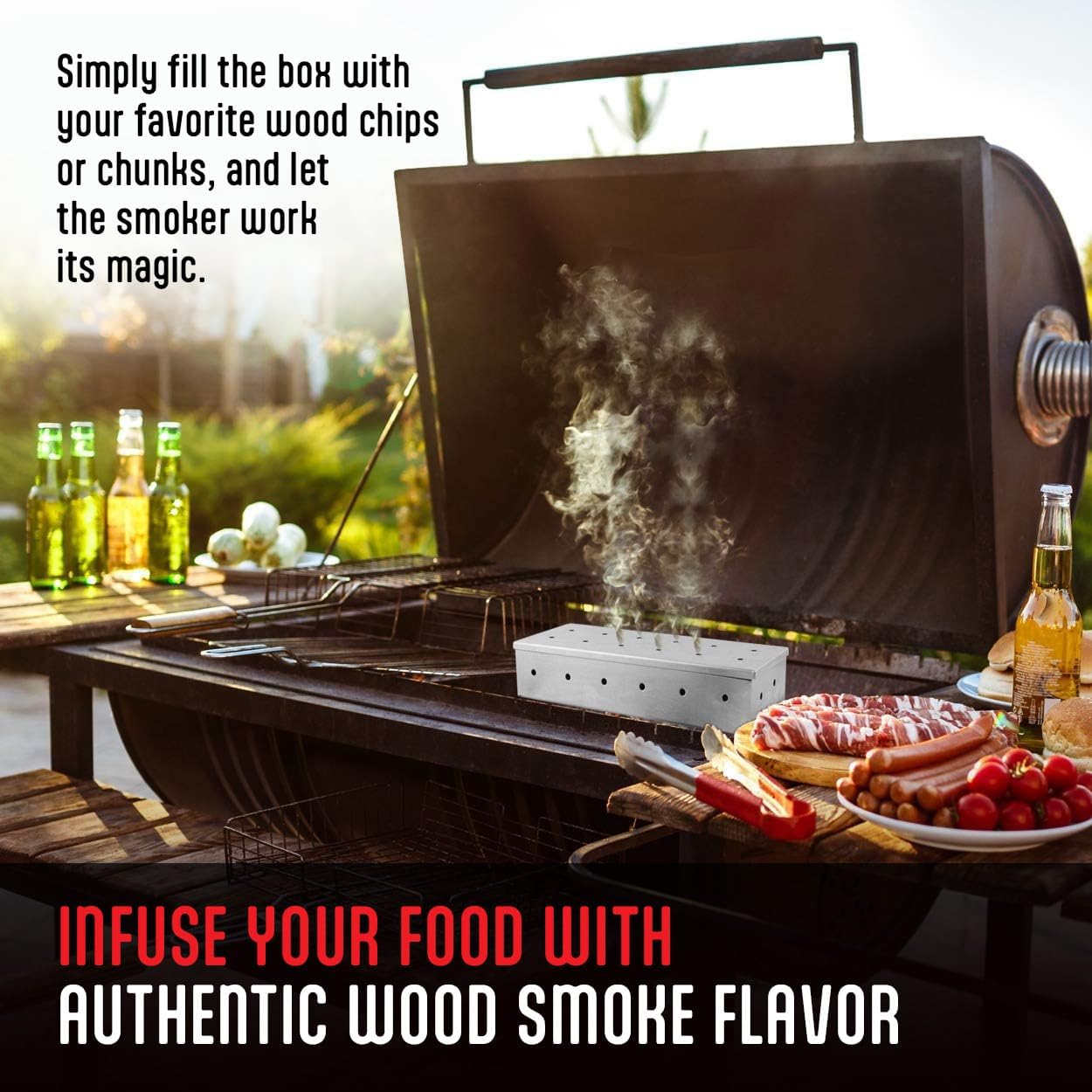 Kaluns Universal Stainless Steel Smoker Box, Gas or Charcoal Grill Smoke Box, Works with Wood Chips, add Delicious Smoked Flavor, Hinged Lid,Warp Free Grill Accessories