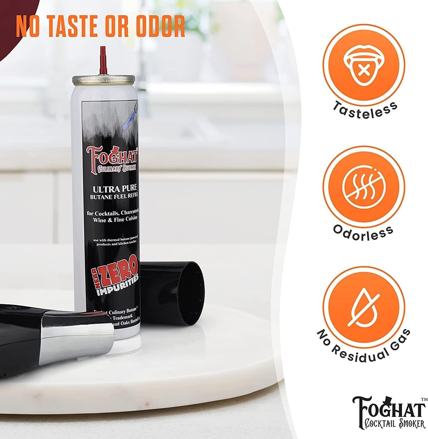 Foghat Culinary Butane Fuel Refill (60ml) Torch Lighter Butane Refill Canister - Fits All Kitchen Smoking Torches - Food Grade, Ultra Refined For Cocktail Smoker Kit, Creme Brulee Torch