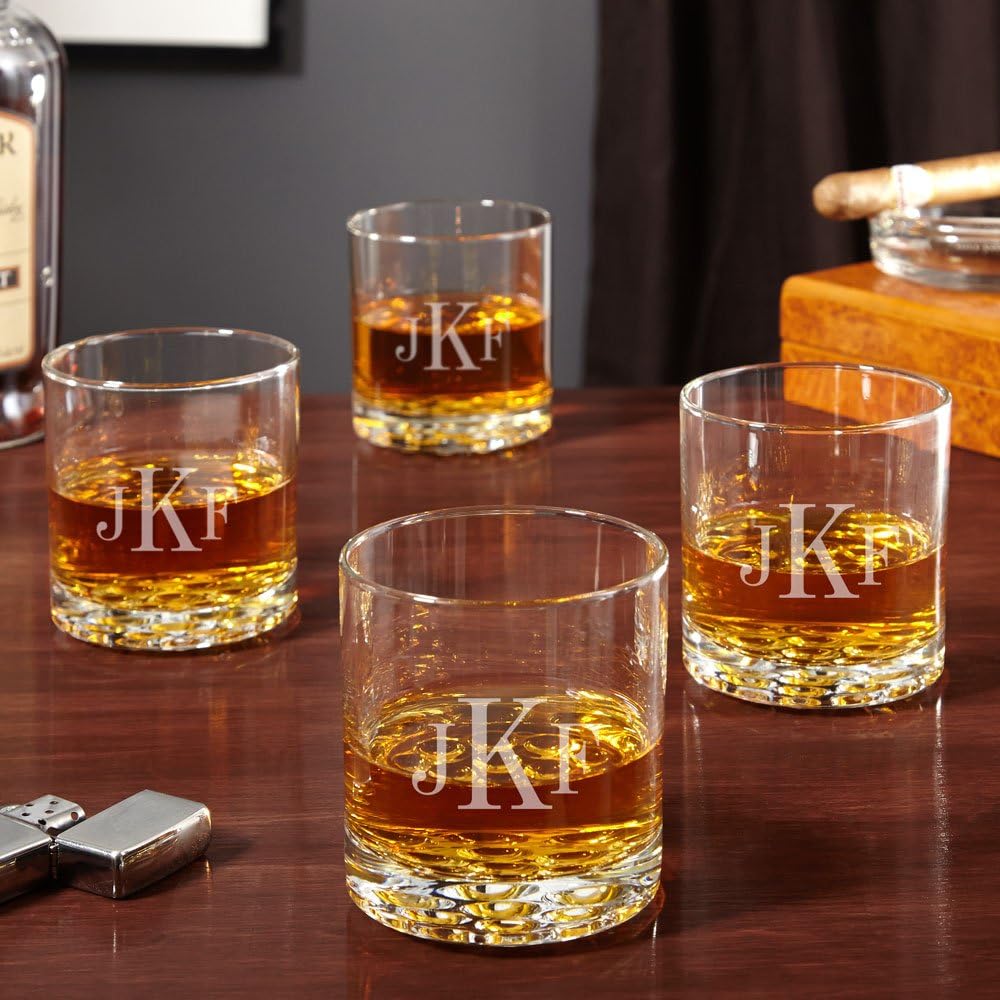 HomeWetBar Engraved Whiskey Glasses, Set of 4 Custom Whiskey Glasses for Men & Women