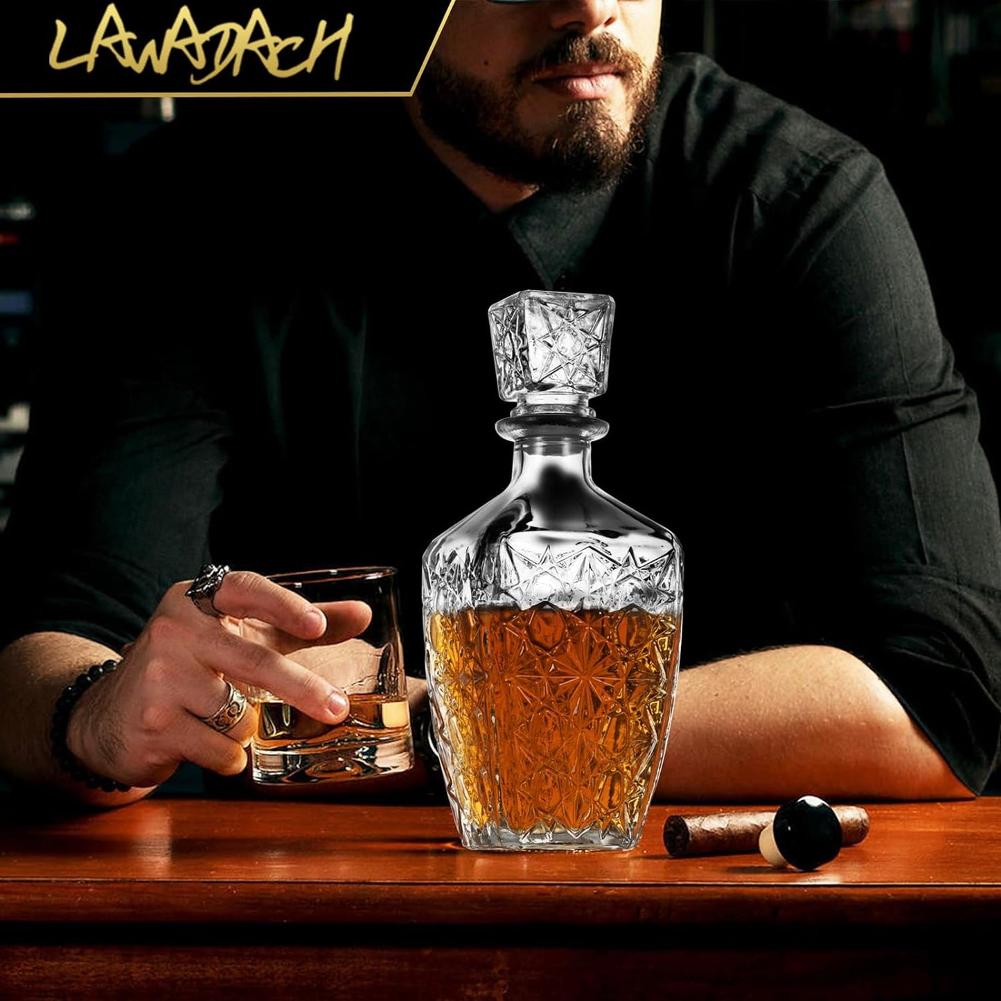Whiskey Decanter, Liquor Decanters Set of 3, Glass Alcohol Bottle for Vodka, Tequila and Bourbon Unique Whiskey Bar and Party Decorations (28oz*2, 31oz*1)