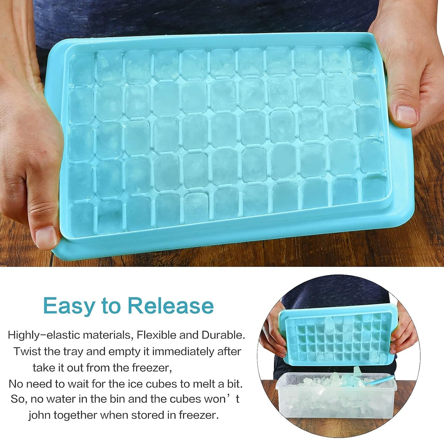 ARTLEO 2Pack Ice Cube Tray with Lid and Bin for Freezer, Easy Release 55 Mini Ice Cube Tray with Cover, Storage Container, Scoop, Flexible Durable Plastic Nugget Ice Cube Mold & Bucket, BPA Free