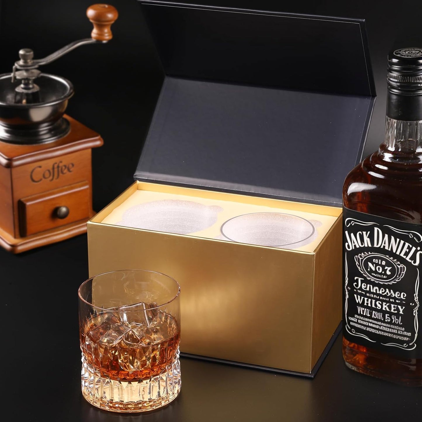 Hand Cut Crystal Whiskey Glasses Set of 2, Lead-Free Old Fashioned Glass with Heavy Base, 11oz Elegant Barware for Scotch, Bourbon, Brandy - Perfect for Men, Dad, Him