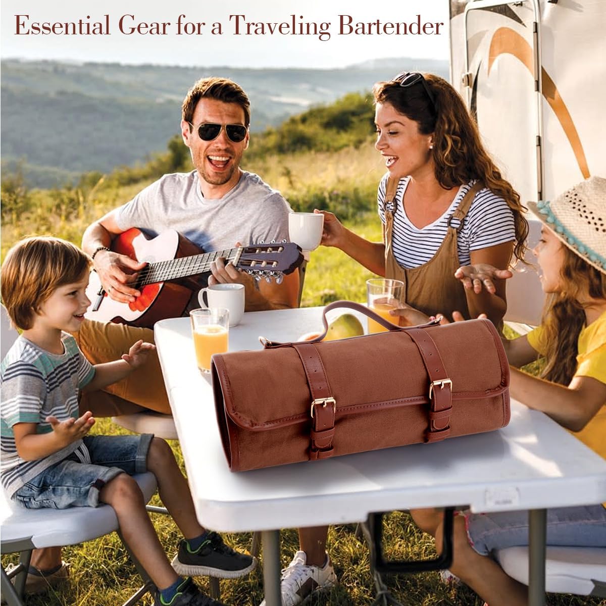 Bartender Kit Bag, 17-Piece Copper Bar Tool Set Cocktail Shaker Set with All Practical Bar Accessories, Portable Travel Cocktail Set with Shoulder Strap for Bartenders, Parties, Camping Trips