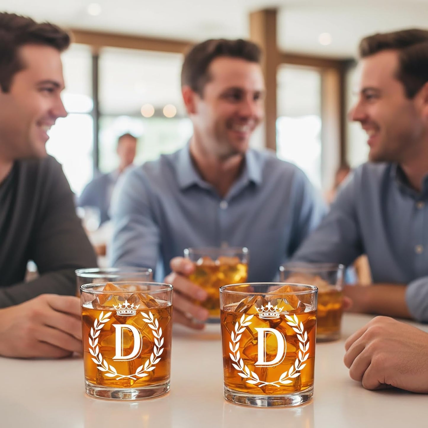 Personalized Whiskey Glasses Gifts for Men, Letter D Initial Whiskey Glass, Christmas Birthday Gifts for Men Husband Brother Dad, 10 OZ Old Fashioned Glass with Gift Box(Letter D)