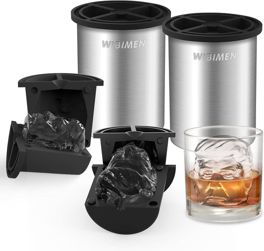 Clear Ice Cube Maker, 2 Pack Stainless Steel Clear Ice Maker for Old Fashioned Whiskey lover, Bourbon, Cocktail Gifts for Men on Birthday or Holiday, 2" Easy-Release Ice Ball Maker Mold