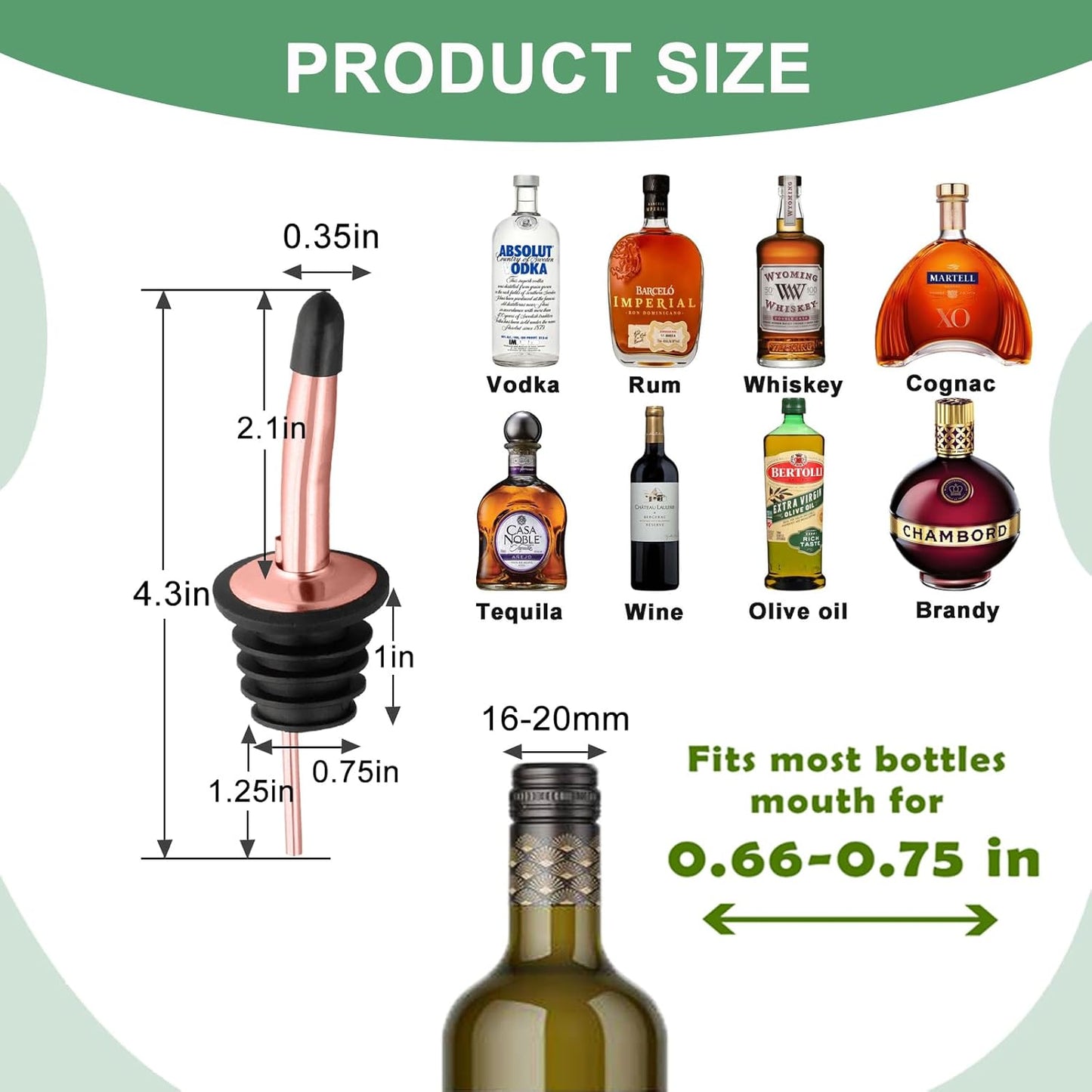 WAFJAMF 6 Pcs Liquor Pour Spouts Set, Stainless Steel Liquor Bottle Pourers with Rubber Dust Caps, for Pours Liquid, Olive Oil, Wine, Vinegar (Rose Gold)