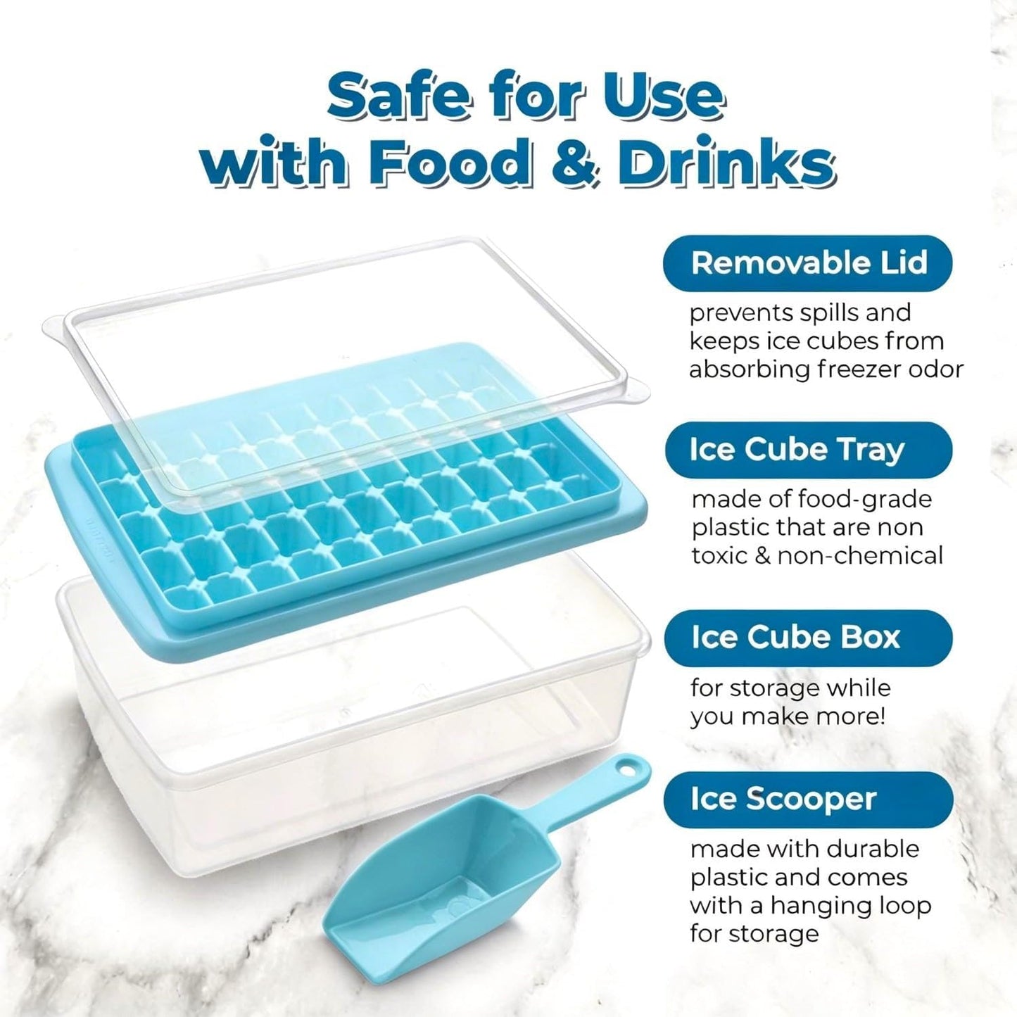 ARTLEO 2Pack Ice Cube Tray with Lid and Bin for Freezer, Easy Release 55 Mini Ice Cube Tray with Cover, Storage Container, Scoop, Flexible Durable Plastic Nugget Ice Cube Mold & Bucket, BPA Free