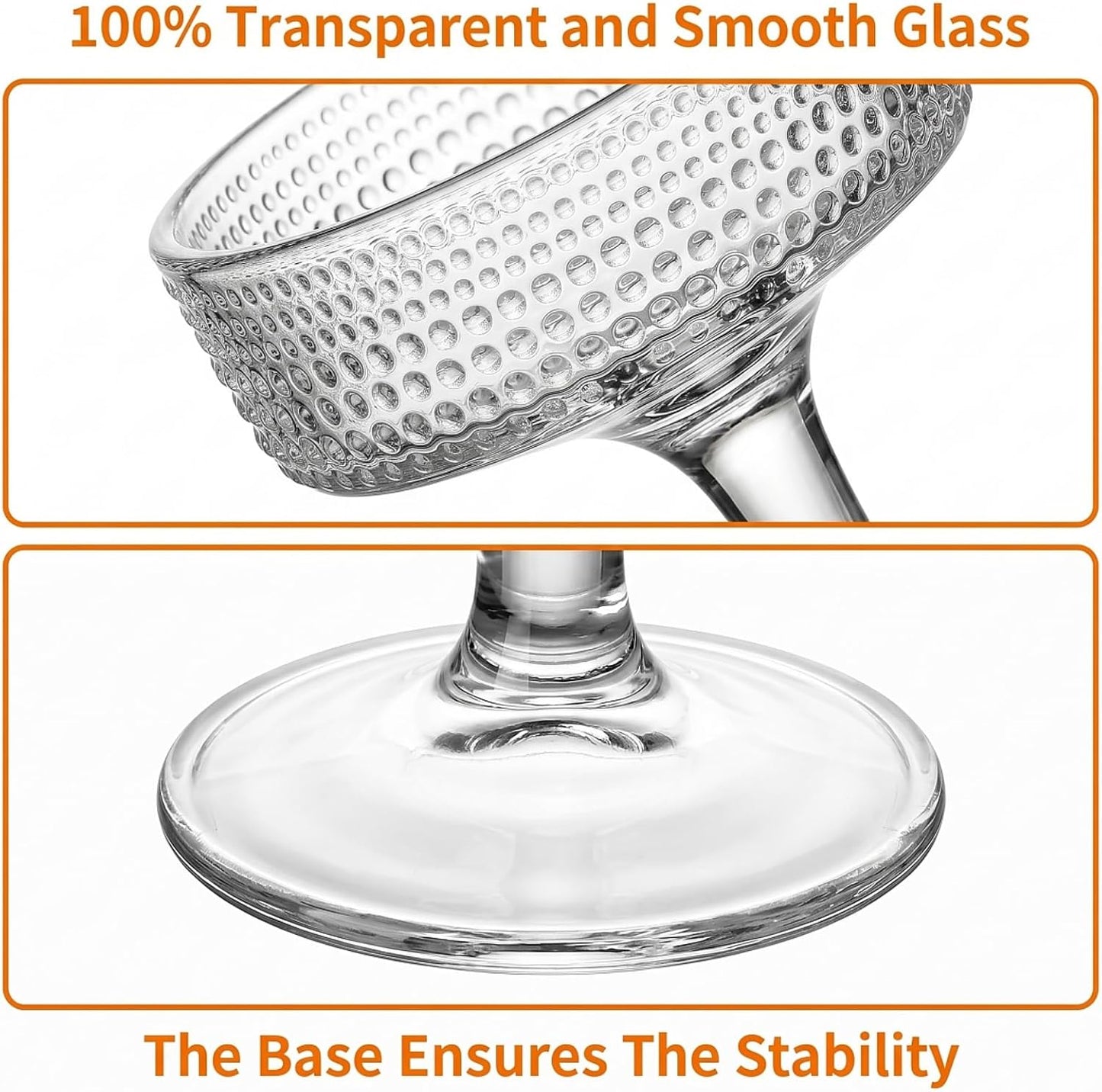 ZOOFOX Set of 6 Coupe Glasses, 7 oz Vintage Cocktail Coupe Glasses Set, Crystal Martini Glasses with Stem, Embossed Bar Drinking Glasses Set for Espresso Martini, Cosmopolitan, Manhattan, Gimlet