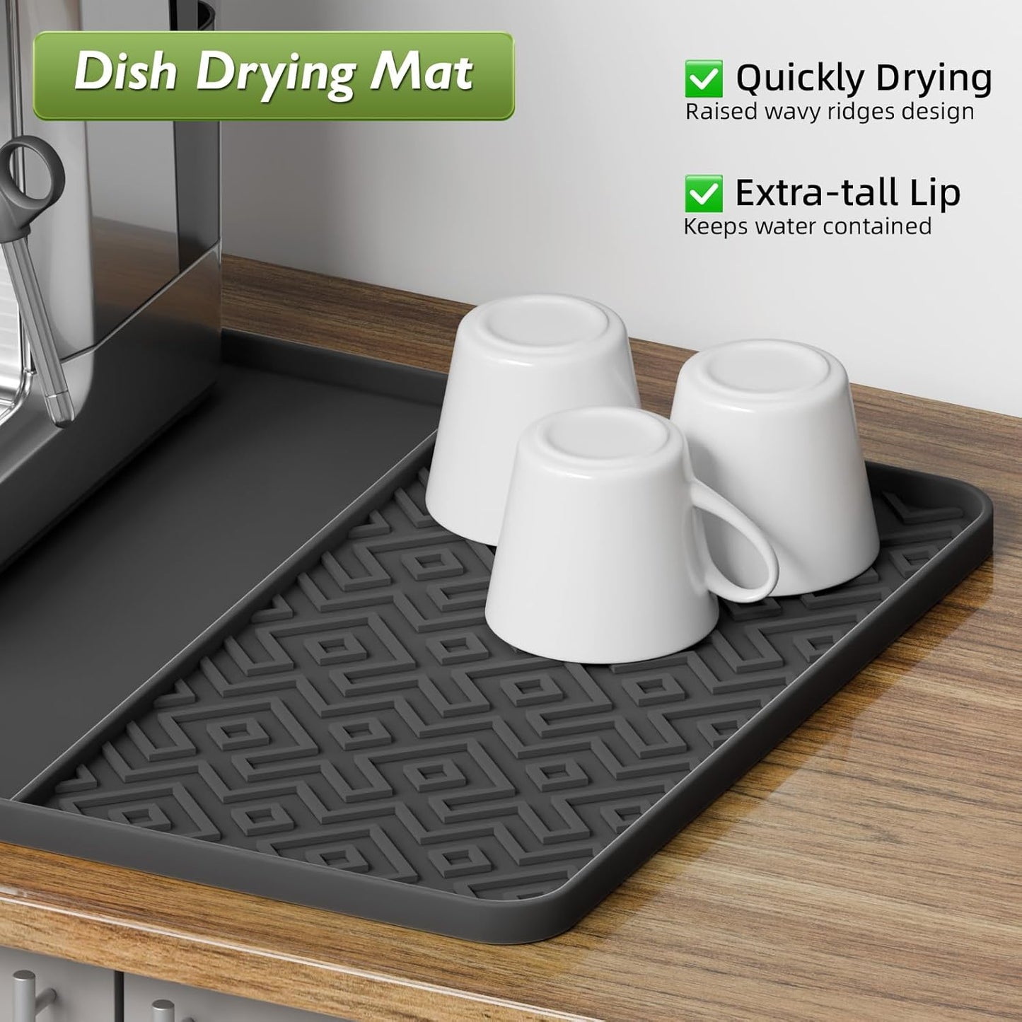 Silicone Coffee Mat with Raised Edges 19" x 12" – Waterproof Countertop Mat, Coffee Maker Pad, Espresso Machine Mat, Heat Resistant Dish Drying Mat