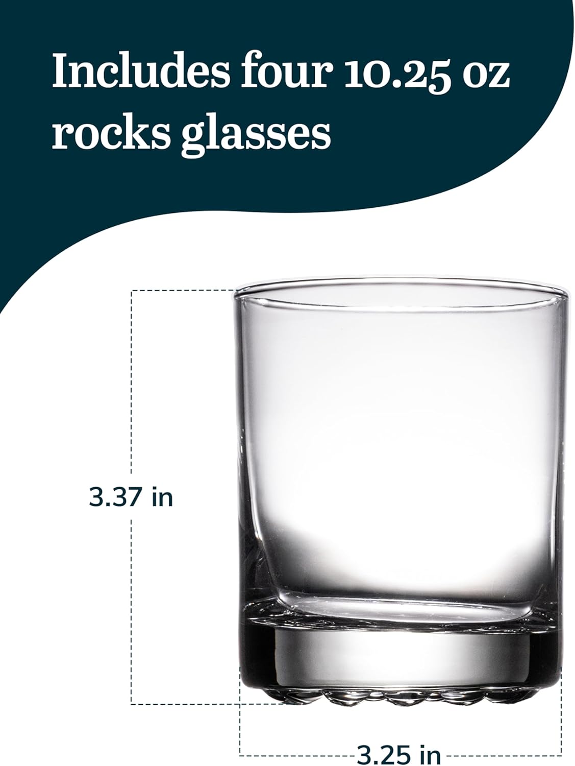 Libbey Aspen Double Old Fashioned Glasses Set of 4, 10.5 Oz, Clear, Retro Rocks Glasses, Bar Glassware for Bourbon, Cocktails, and More