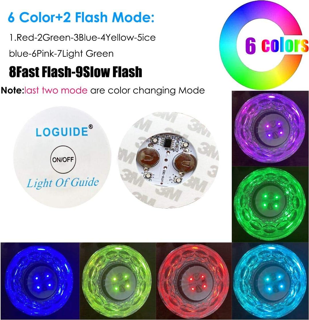 LOGUIDE LED Coaster Discs,12 Pack Light Up Coasters,7Colors RGB LED Bottle Lights,Bottle Glorifier, LED Sticker Coaster Discs Light Up for Drinks, Flashing Shotb Light (Multicolor)