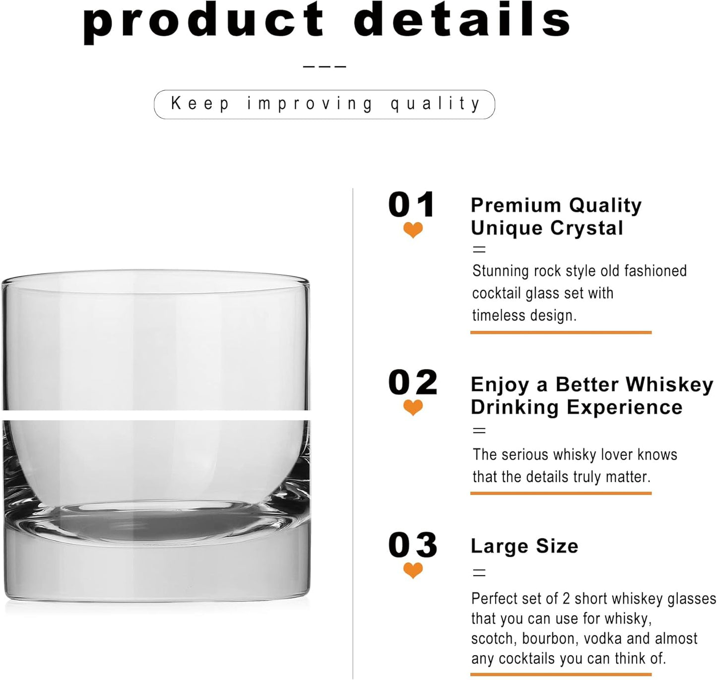 LUXU Crystal Whiskey Glasses, 13oz Heavy Base Old Fashioned Rocks Glasses - Lowball Bar Glasses for Bourbon, Scotch Whiskey, Cocktails, Cognac - Large Cocktail Tumblers Set of 2