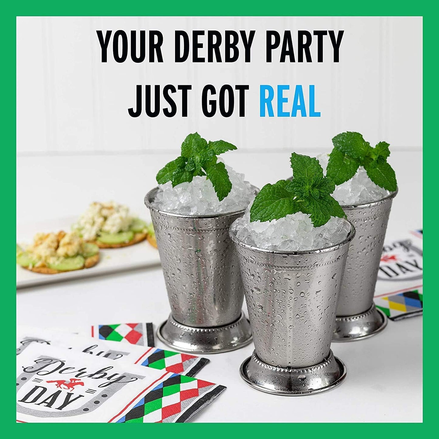 Mint Julep Cups: Stainless Steel Glasses, Set of 4, Metal 12 oz Cocktail Glasses, Party Supplies (4)