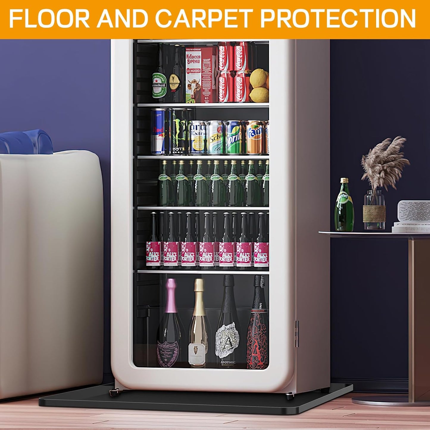 Mini Fridge Silicone Mat,24''x24''x0.5''-Fridge Drip Tray Concave and convex design is leak-Proof and Non-Slip Perfectly Compatible with Washer, Dryer, Wine Cooler, Dishwasher ect (Black)