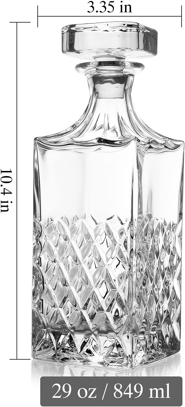 LIGHTEN LIFE Whiskey Decanter 29oz, Crystal Whiskey Decanter with Stopper, Non-Lead, 828ml, Clear, Durable, Dishwasher Safe, Classic European Design, Gift Box Included, Bourbon, Liquor Whisky