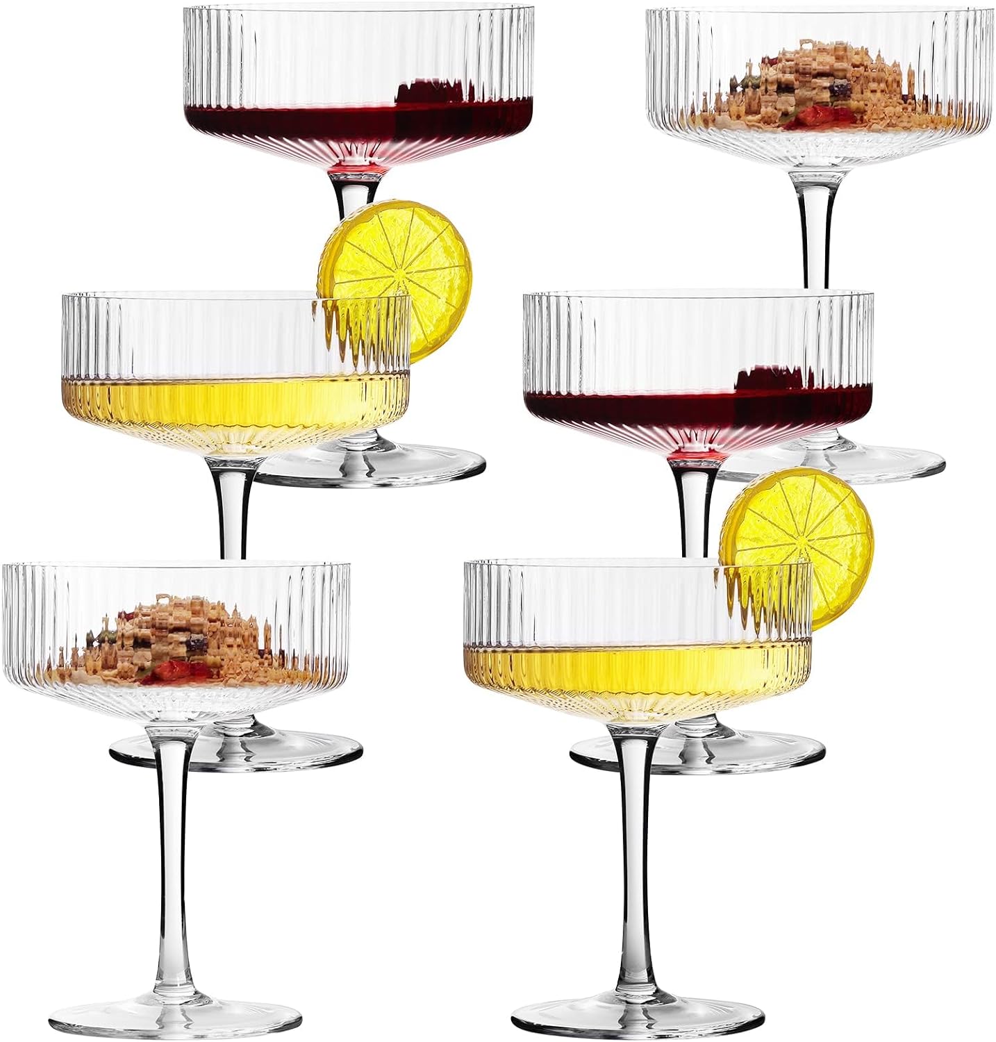6 Pcs Ribbed Coupe Cocktail Glasses, 10 oz Classic Old Styling Martini Glass Set with Gift Box Packaging Elegant Hand Blown Manhattan Goblet for Cocktail, Champagne, Bar and Gift (6)