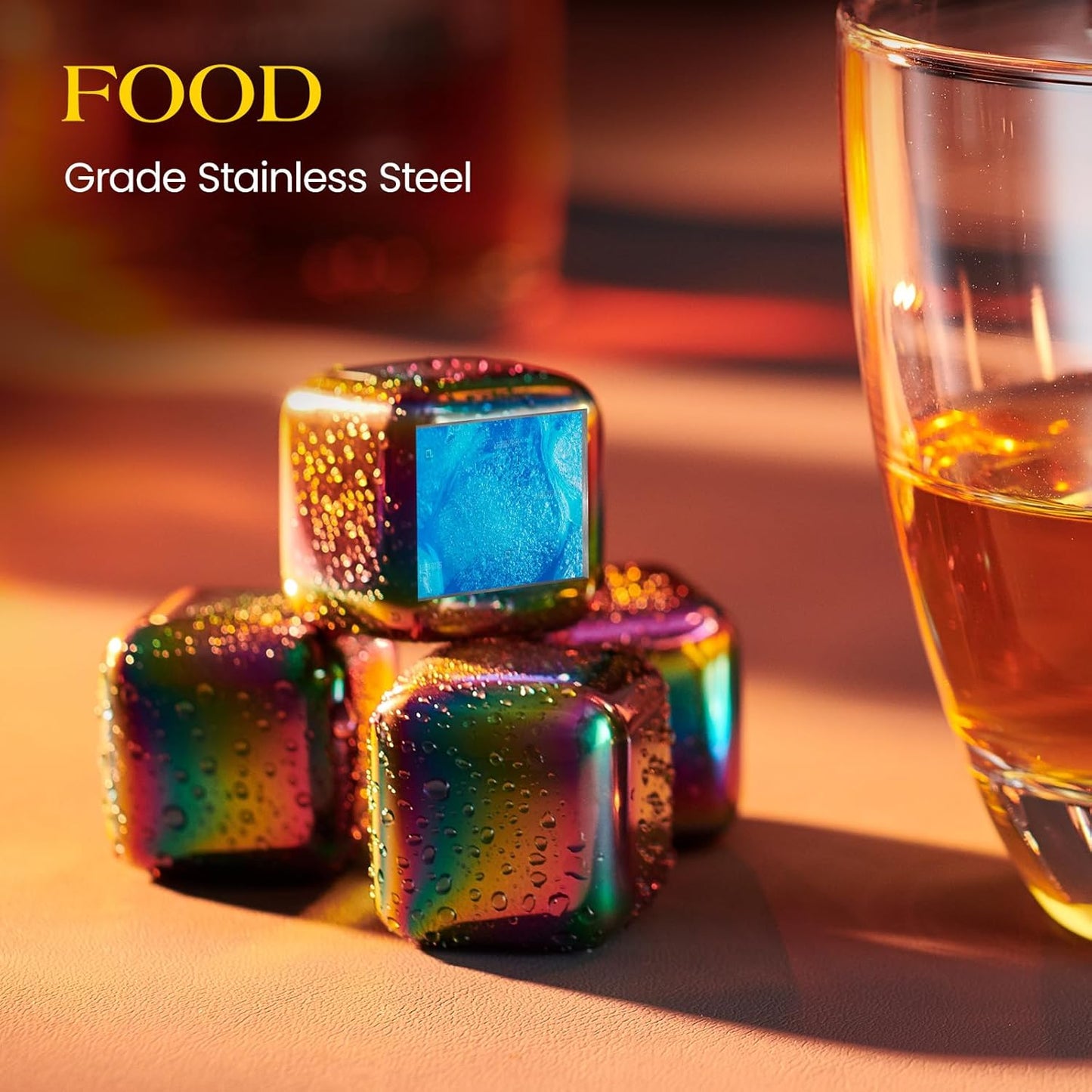 Kollea Whiskey Stones, 8 PCS Multicolor Stainless Steel Whiskey Chilling Rocks, Reusable Ice Cubes for Bottle Drinking, for Men Dad, Boyfriend, Bourbon, Cocktail Bar, Fathers, Anniversary, Christmas