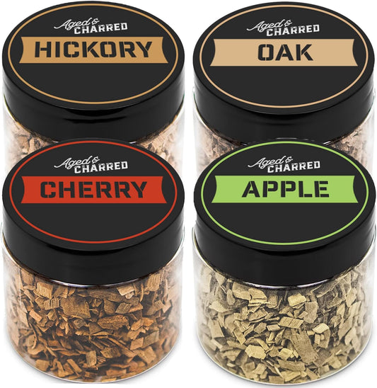 400 Cocktail Smoker Wood Chips - Variety Flavors Big Pack - Apple, Hickory, Oak, Cherry - Whiskey Smoker Wood Chips for Bourbon, Rum & Cocktail Smoker Kits