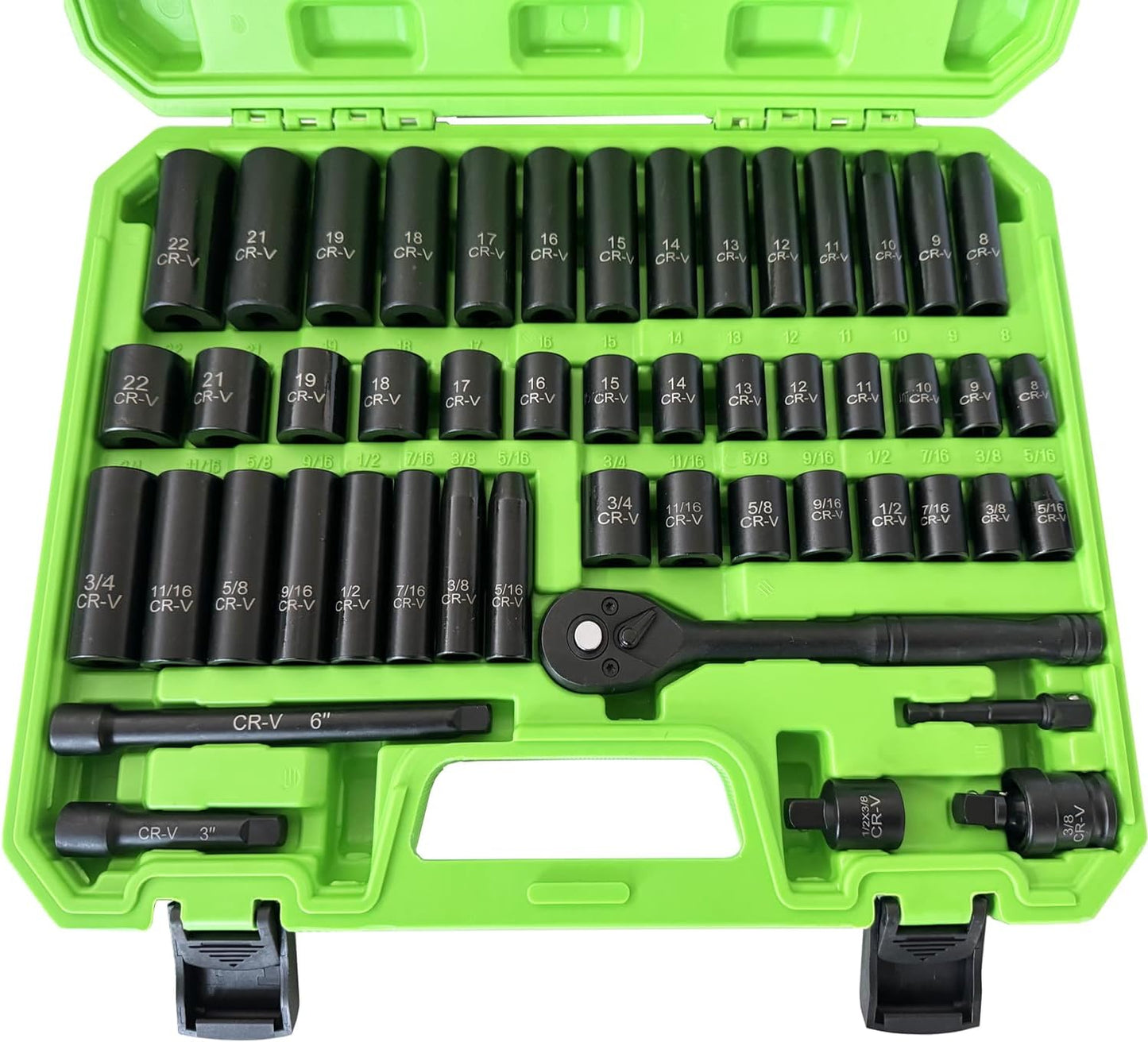 3/8" Drive Socket Set 50-Piece, SAE (5/16-3/4") & Metric (8-22mm), Deep & Shallow Impact Socket Set with Case, 6 Points, Premium CR-V, Extension Bars, Universal Joint & Power Drill, Gift for Men