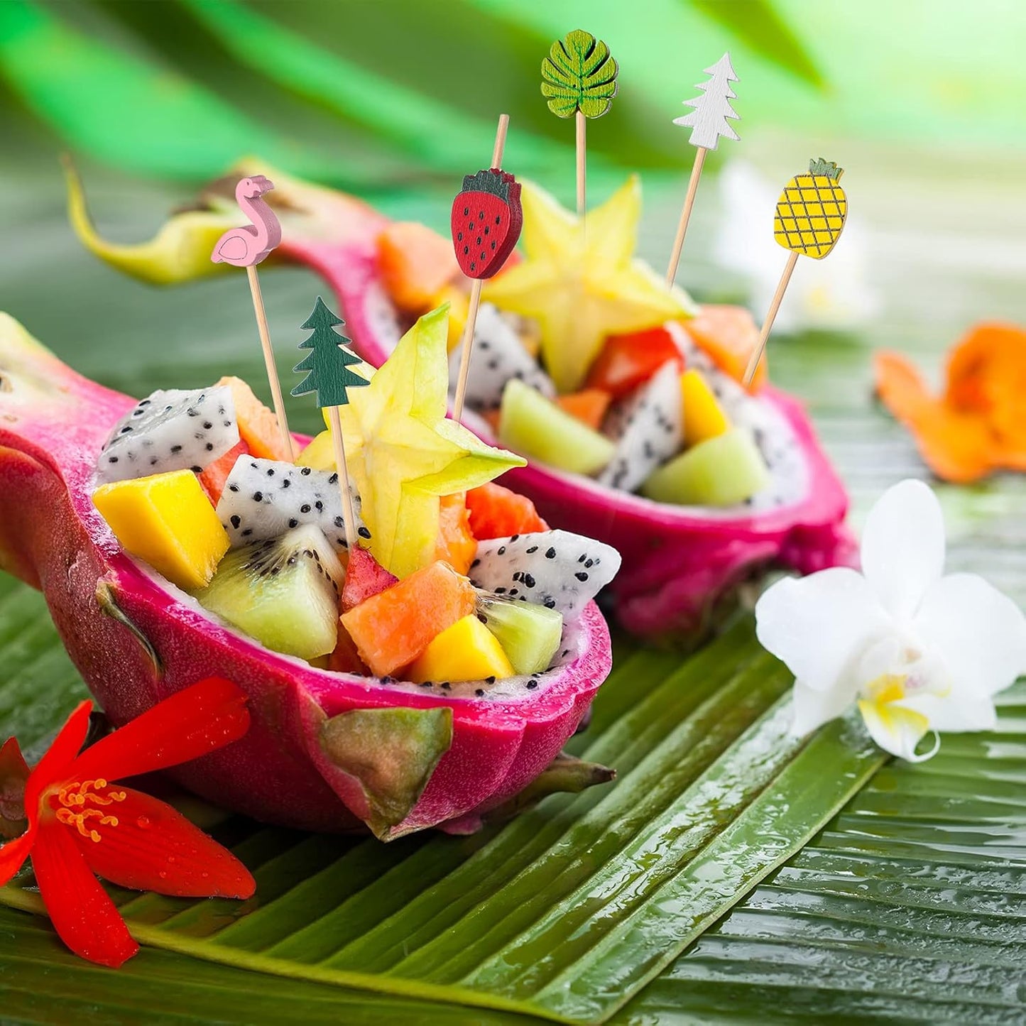160 Pcs Cocktail Drink Decoration Accessories 60 Drink Cocktail Umbrellas 100 Fruit Picks Summer Coconut Palm Colorful Bamboo Toothpicks Tropical Luau Hawaiian Beach Party Decorations