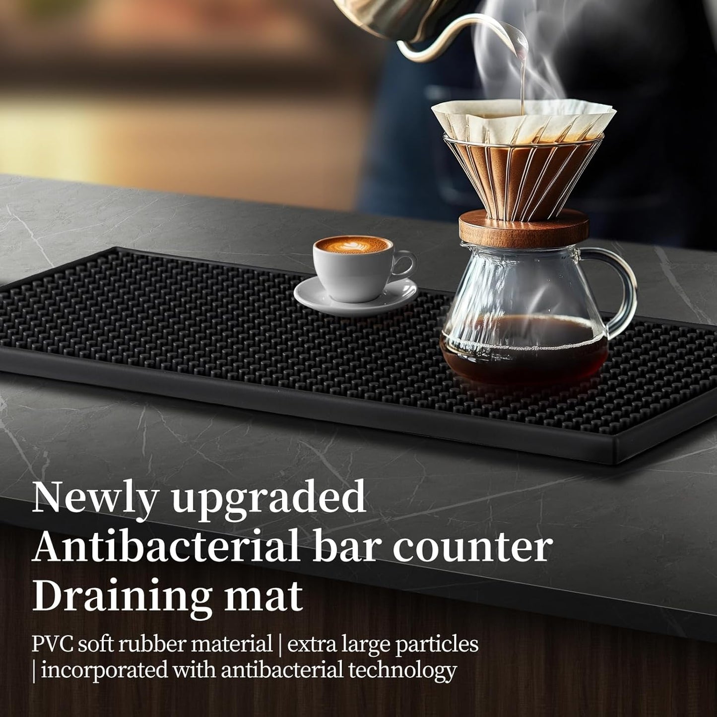 Bar Mats 6"x12"2 Pack Small Black, Countertop Coffee Mat for Home Bar, Service Spill Mat for Cocktail Bartender Kitchen, PVC Counter Top Cup Glasses Dish Drying Mat, Hairdressing tool protective pad