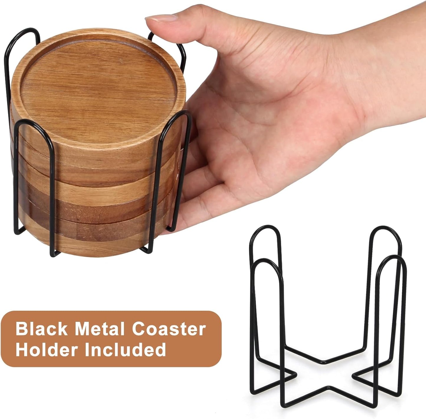 Rustic Wooden Coasters Set of 8 Farmhouse Coffee Table Decor Acacia Wood Drink Coaster with Holder Modern Outdoor Bar Cool Cup Costers Kitchen Accessories Decoration Home Dining Coasters Gift