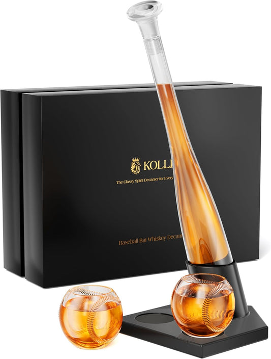 Baseball Gifts for Men, Kollea Whiskey Decanter Sets for Men, 20Oz Baseball Bat Decanter Set with 2 Glasses, Unique Birthday Gift for Dad Him Brother Guys Boyfriend Coach, for Liquor Tequila