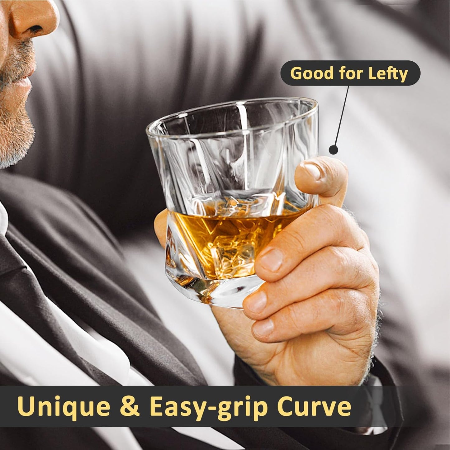 Whiskey Glasses, 7 oz Bourbon Glasses Set of 4 Square Bottom, Old Fashioned Glass for Drinking Cocktail Scotch Cognac, Luxury Whiskey gift for Men,Festival Gift