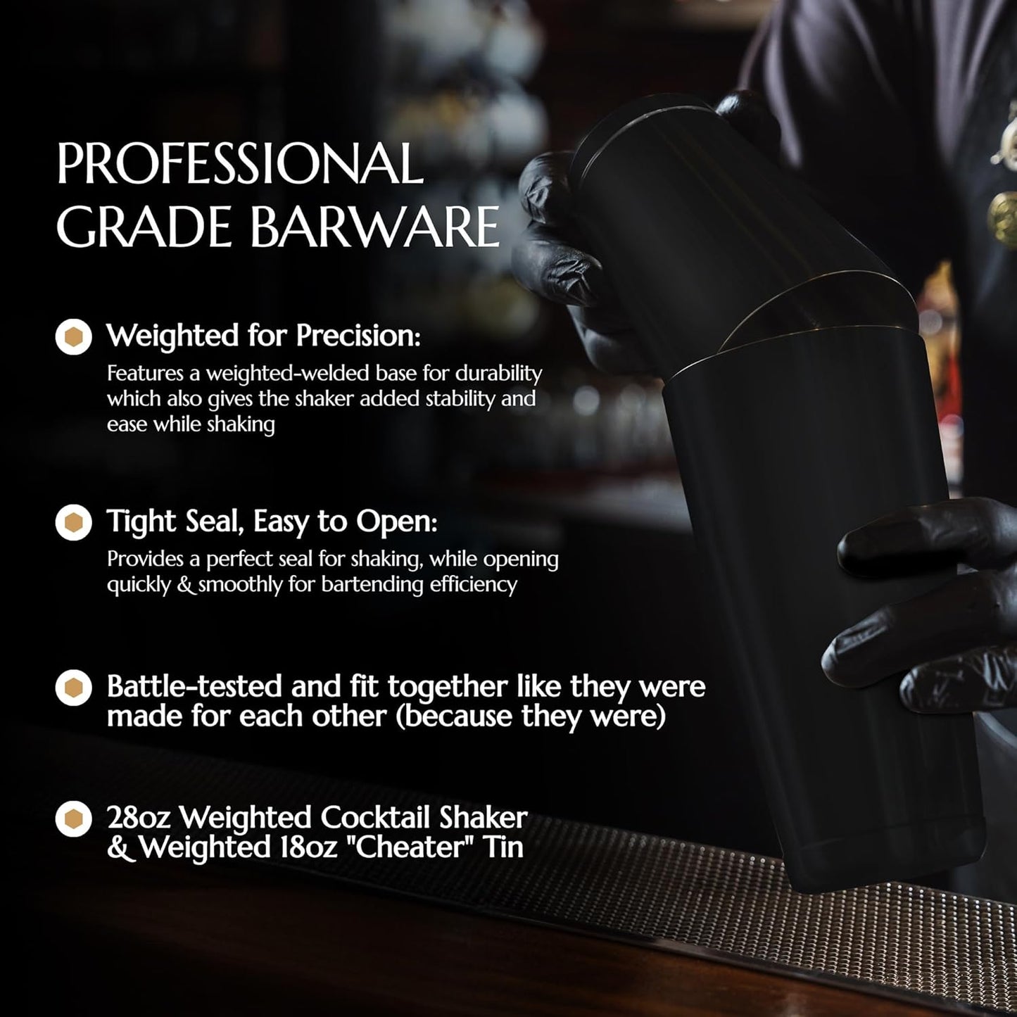 Bull in China 2-Piece Cocktail Shaker Matte Black – 28 oz Weighted Shaker & 18oz Weighted Cheater Tin, Professional Grade Bar Shaker, Premium Cocktail Shaker Set for Professional & Home Bartenders
