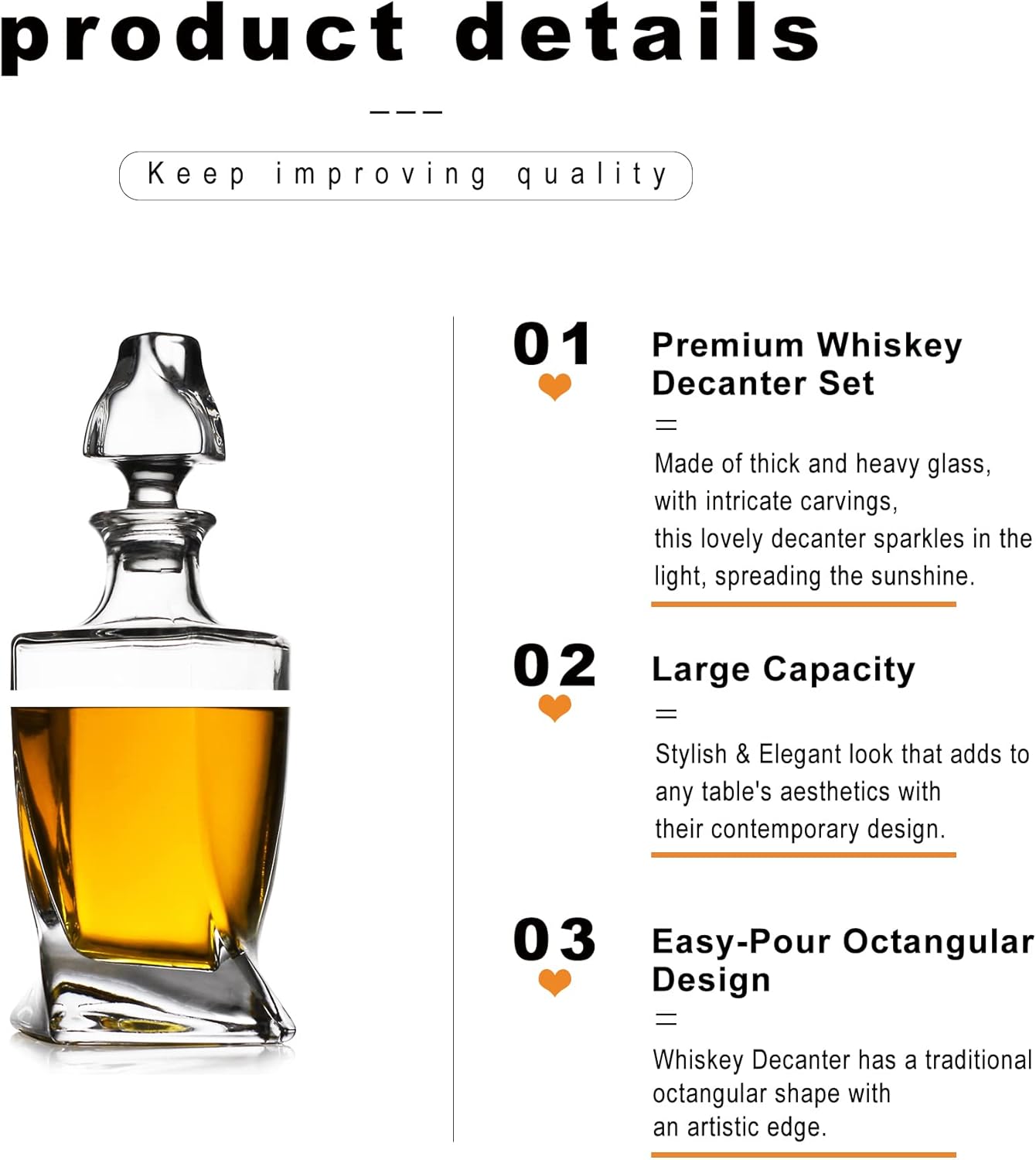 LUXU Whiskey Decanter,25 OZ Twisted Whiskey Decanter for Liquor Scotch Bourbon Vodka Brandy or Wine