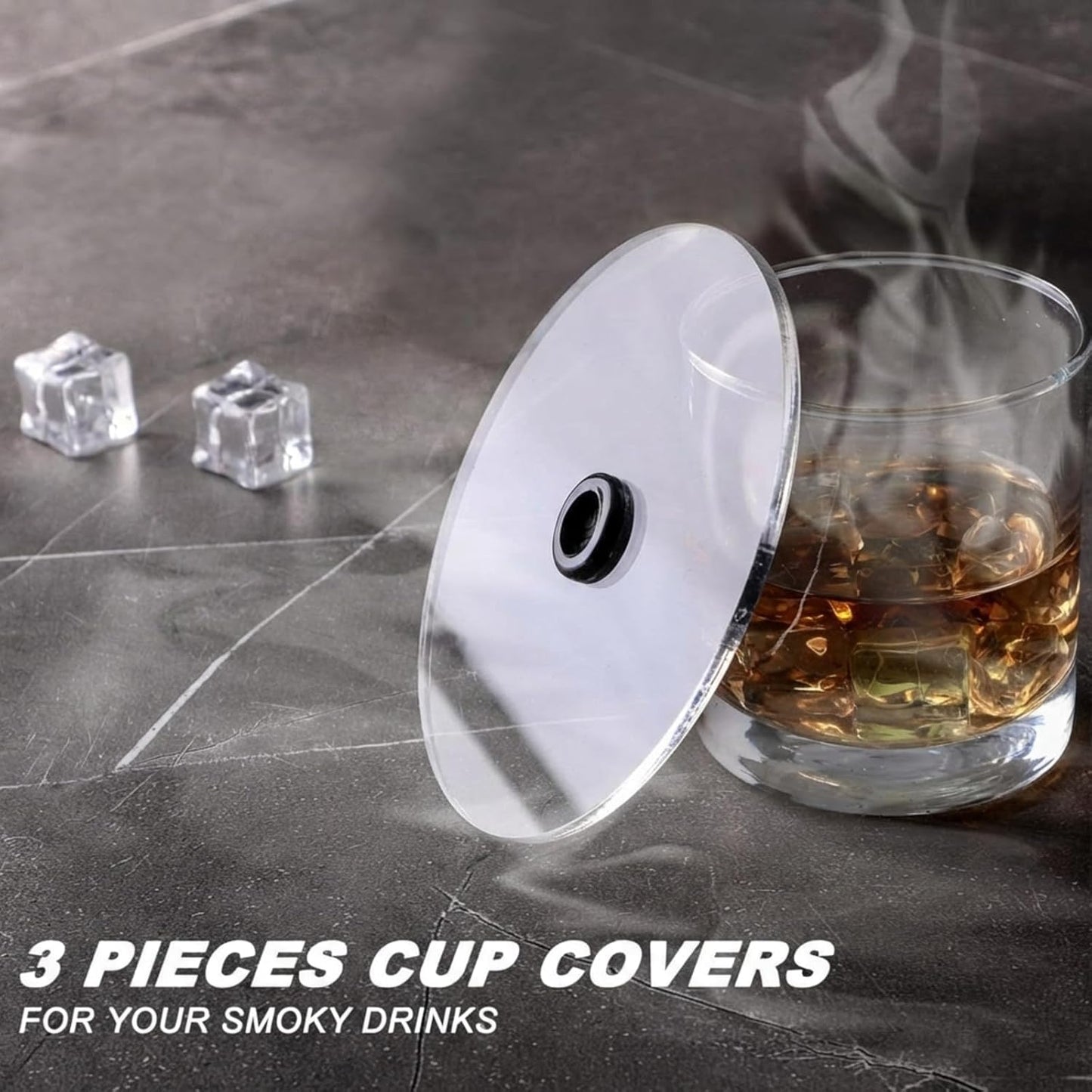 3 Pieces Smoking Gun Cup Covers Infuser Lids Cocktail Drinks Covers Smoking Gun Accessories for Wine Cups Goblet Glasses Tumblers Mugs Bowls Diameter Below 4. 7"