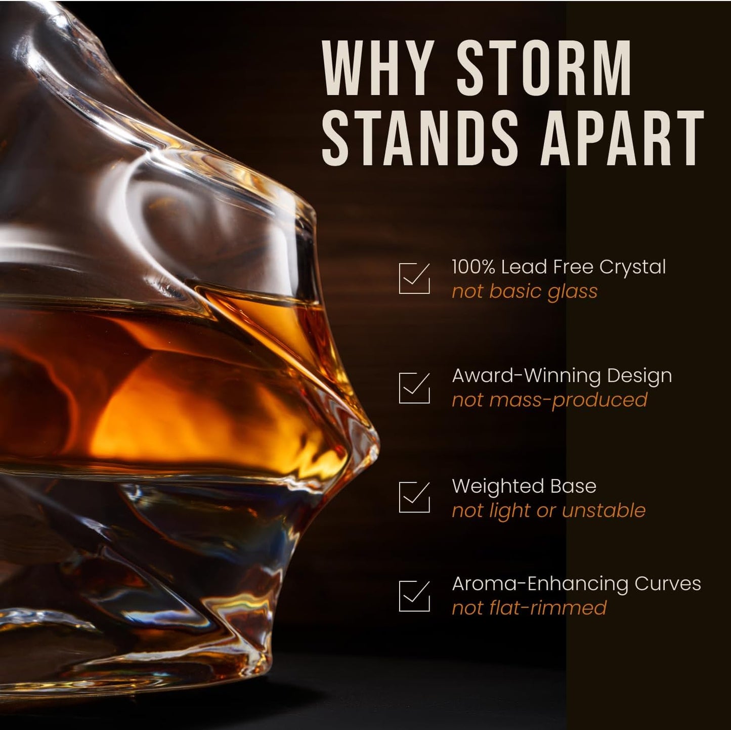 TsukiGlass Storm Japanese Crystal Whisky Decanter – 100% Ultra Clarity Lead-Free Crystal – 750ml Elegant Liquor Carafe for Whiskey, Scotch, Bourbon & Spirits