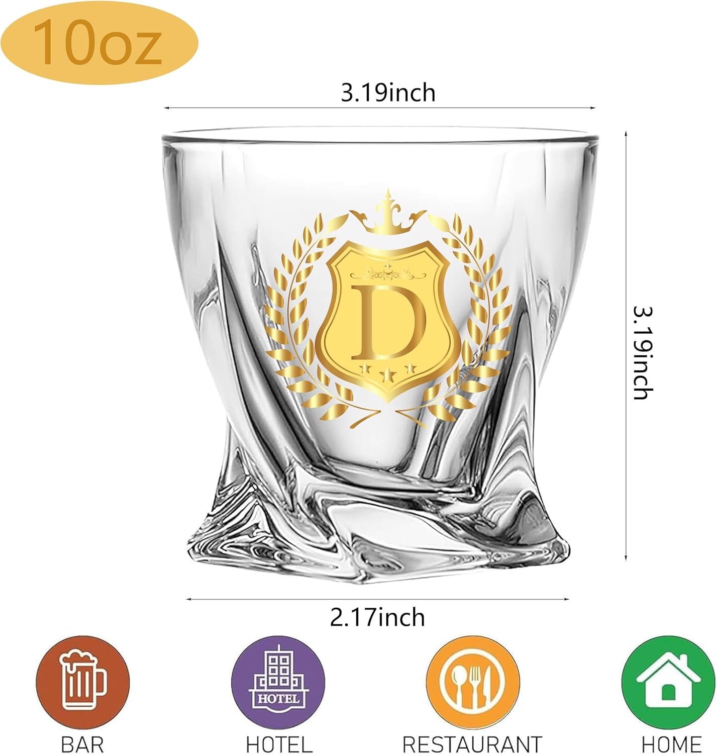 Monogrammed Whiskey Glass Gift Initial Letter D Gift for Man Woman Personalized A-Z Wine Glasses Gifts Package with Whisky Glass and Greeting Card for Men or Women