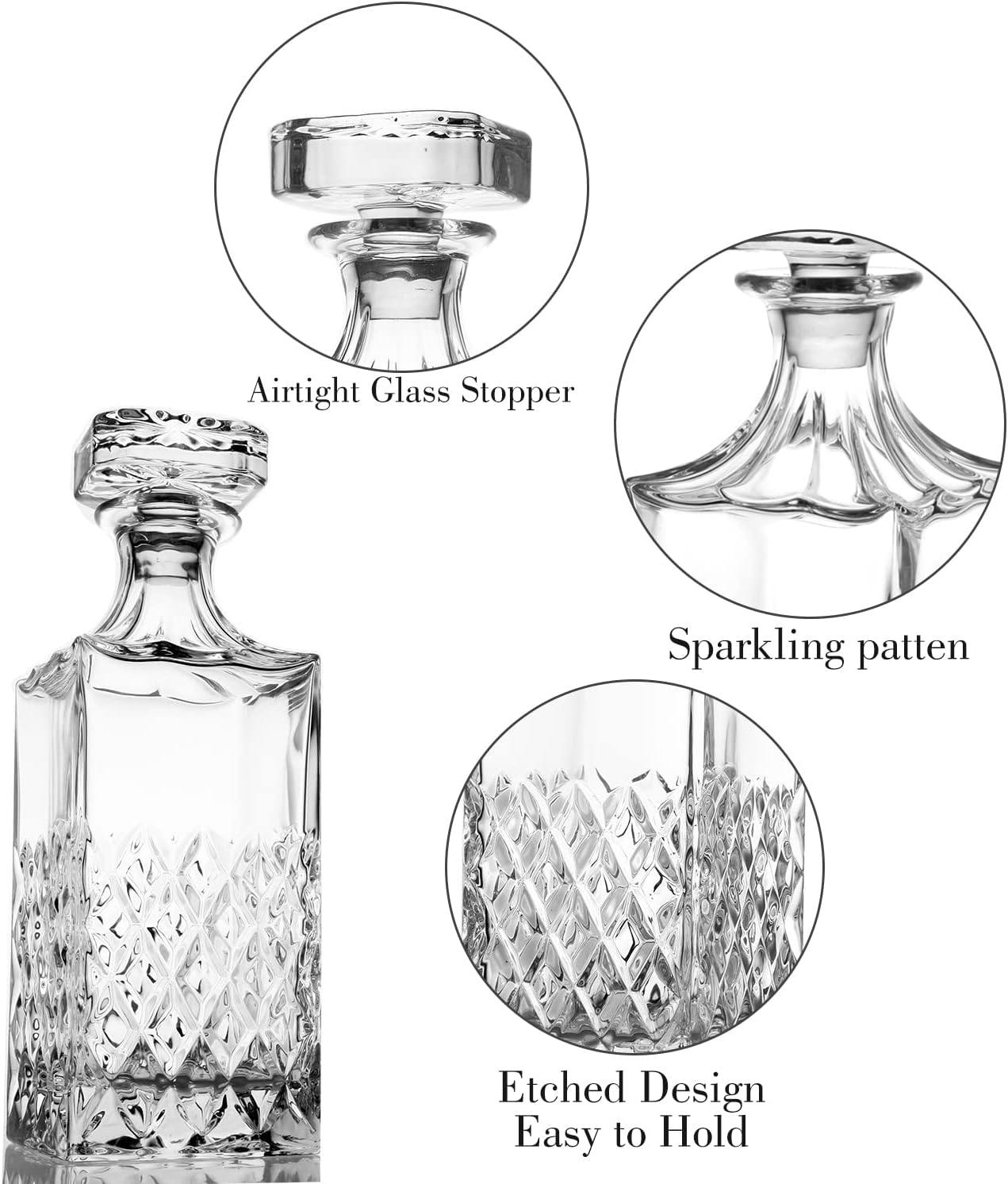 LIGHTEN LIFE Whiskey Decanter 29oz, Crystal Whiskey Decanter with Stopper, Non-Lead, 828ml, Clear, Durable, Dishwasher Safe, Classic European Design, Gift Box Included, Bourbon, Liquor Whisky